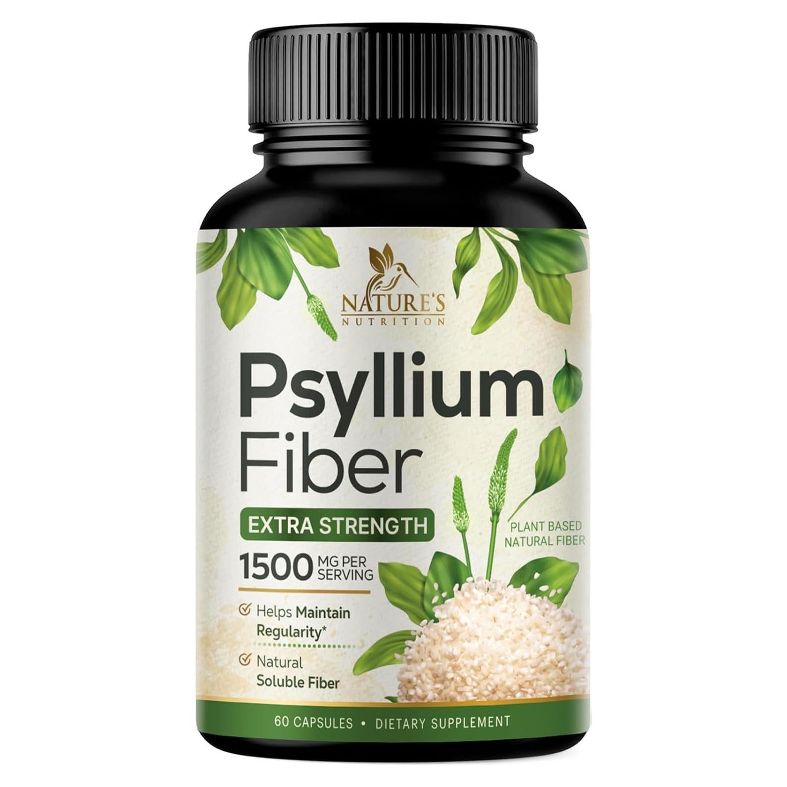 Suplemento de fibra de cáscara de psyllium 1500mg - Nature's Nutrition - 60 cápsulas