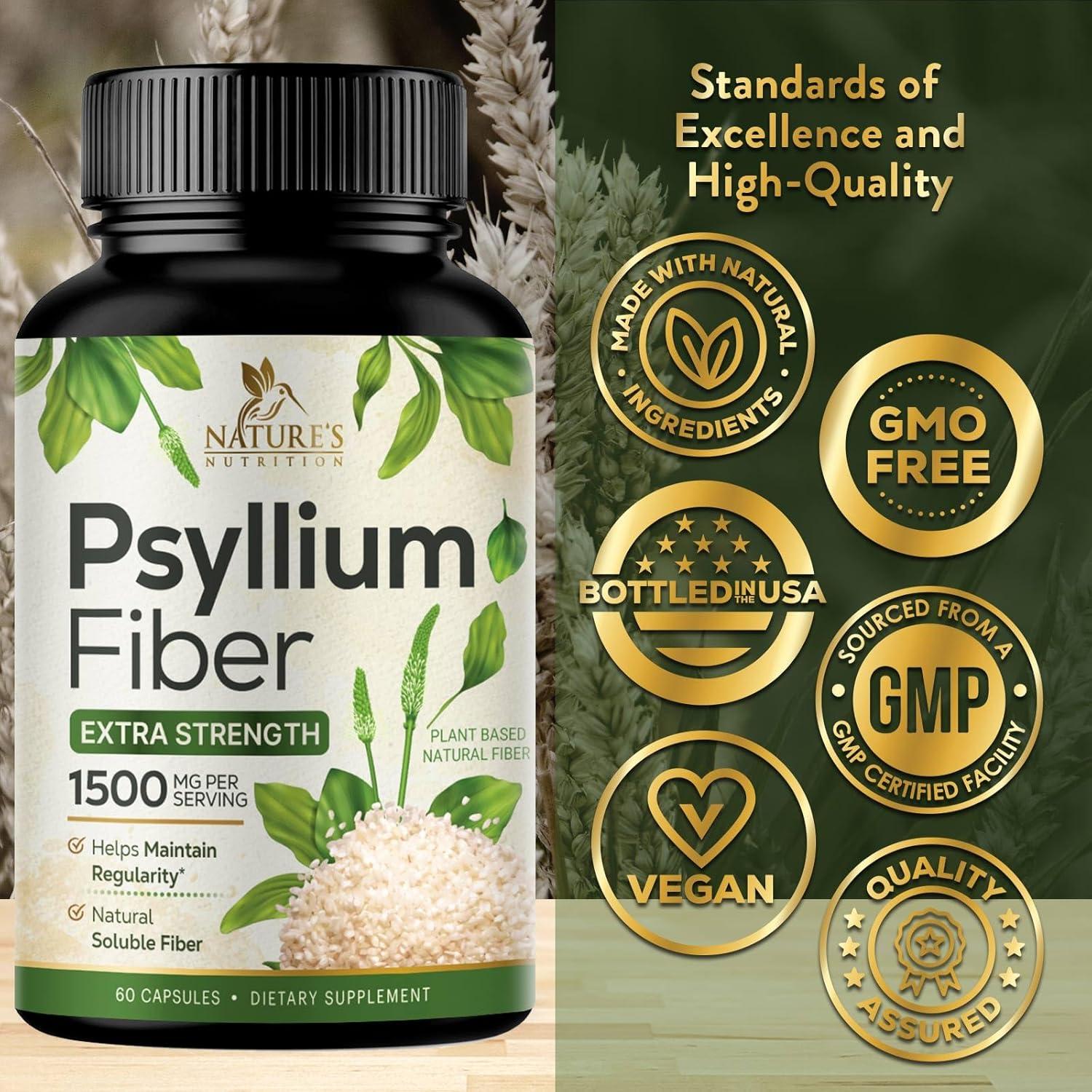 Suplemento de fibra de cáscara de psyllium 1500mg - Nature's Nutrition - 60 cápsulas