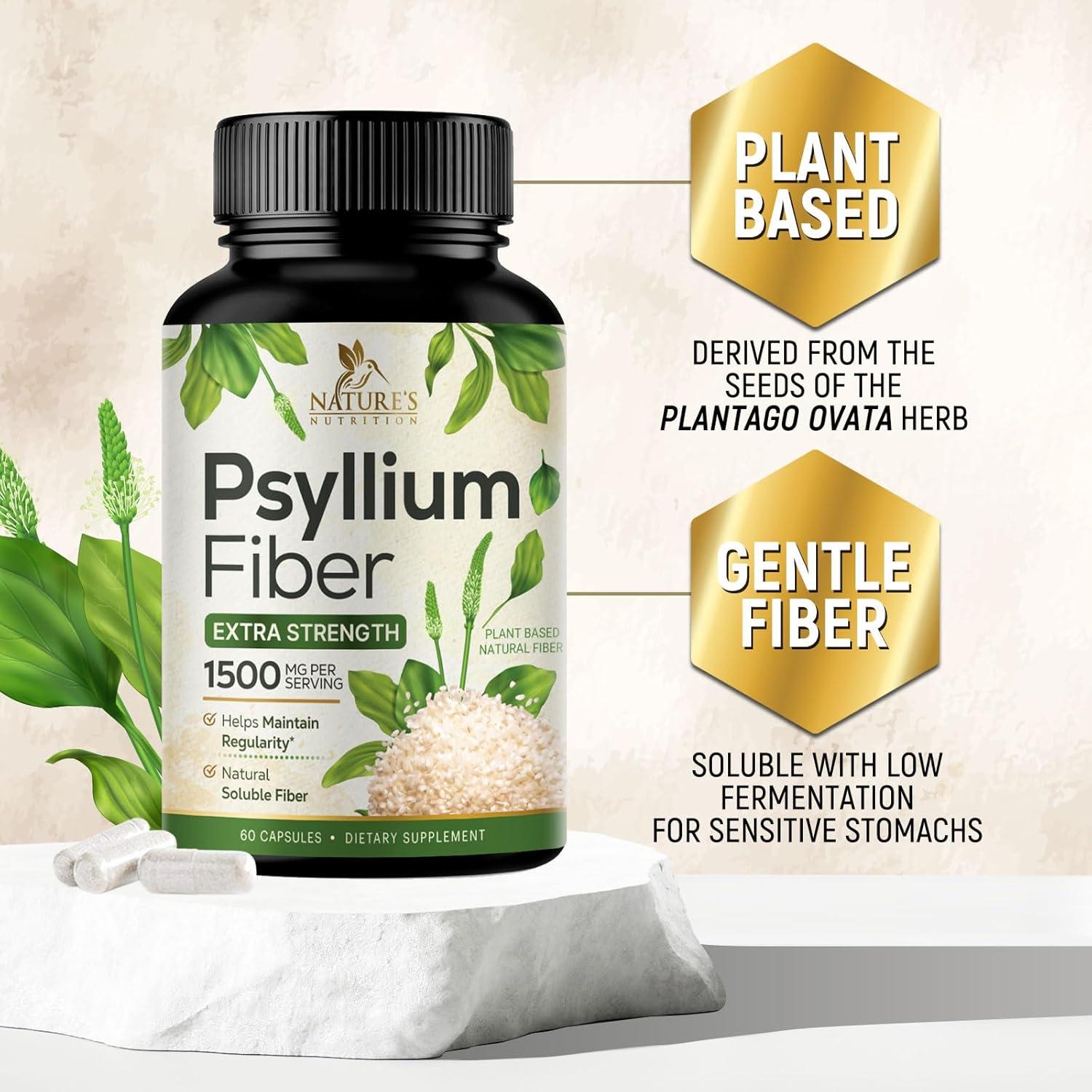 Suplemento de fibra de cáscara de psyllium 1500mg - Nature's Nutrition - 60 cápsulas
