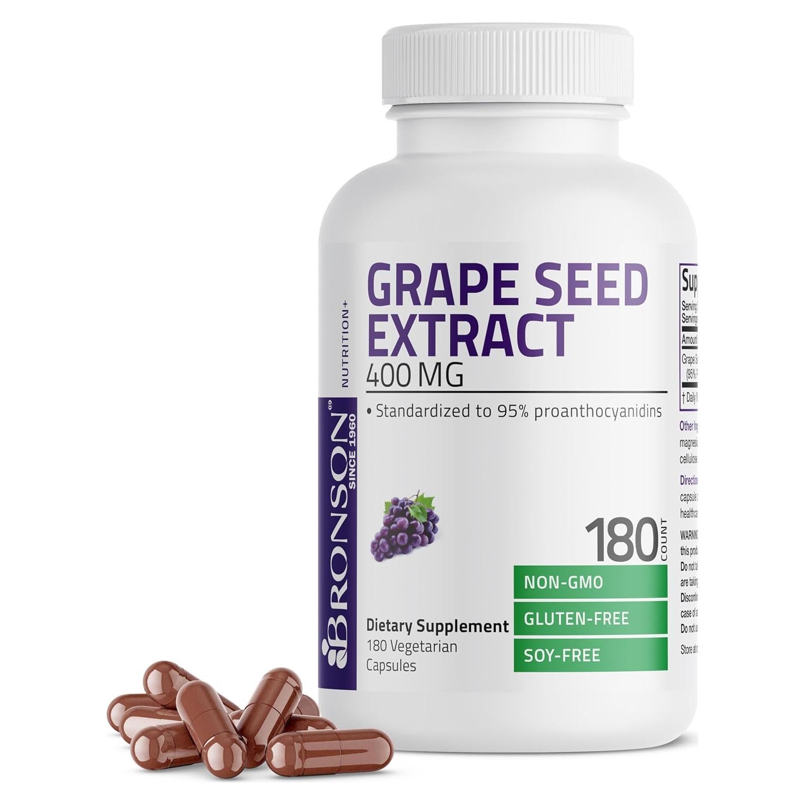 Extracto de Semilla de Uva Bronson 400 mg - 180 Cápsulas Vegetarianas