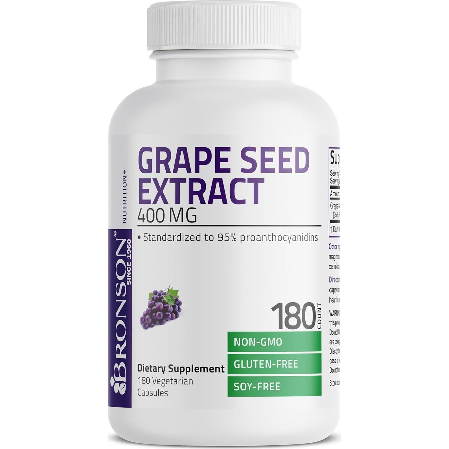 Extracto de Semilla de Uva Bronson 400 mg - 180 Cápsulas Vegetarianas