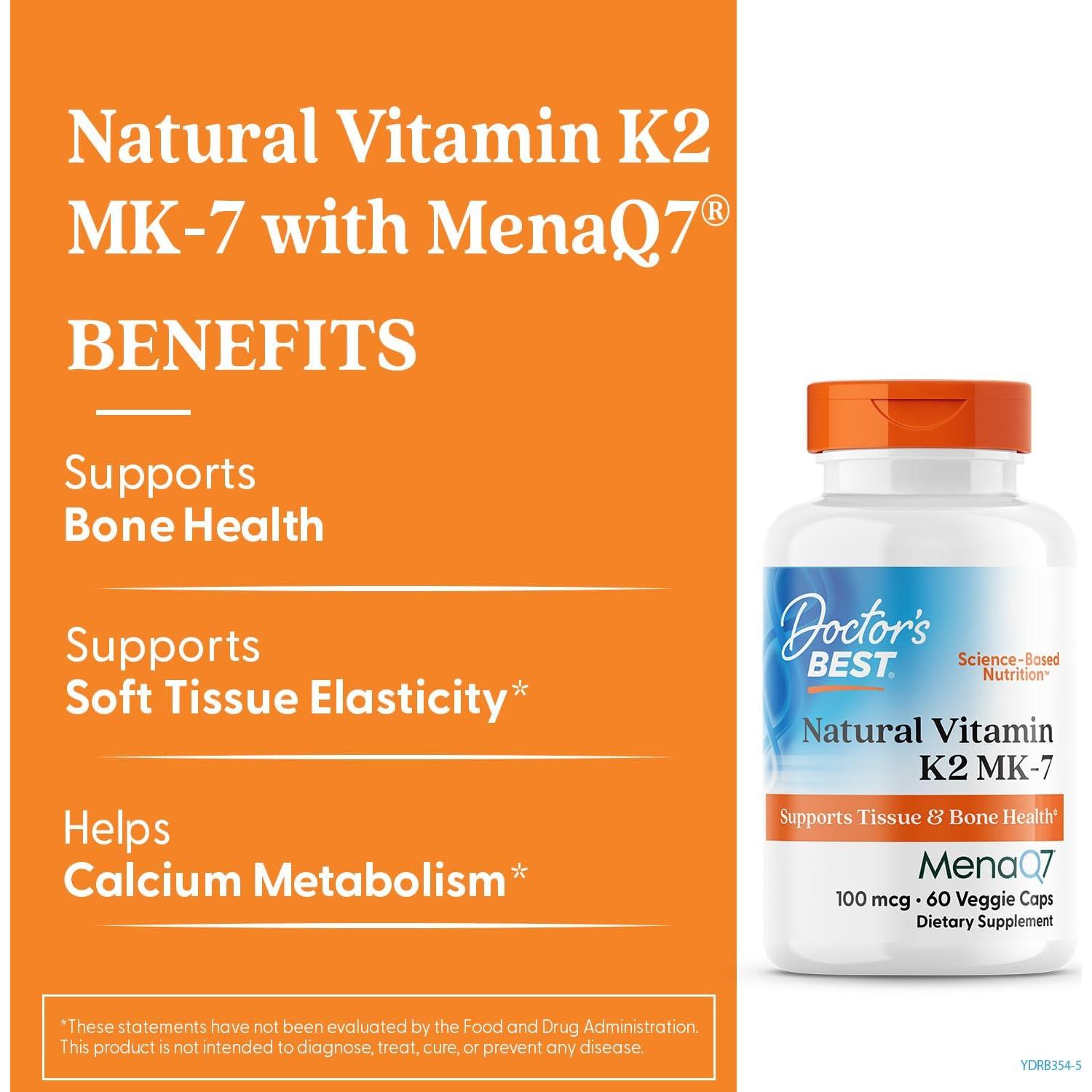 Vitamina K2 Mk-7 Doctor's Best 100 mcg 60 Cápsulas Vegetales