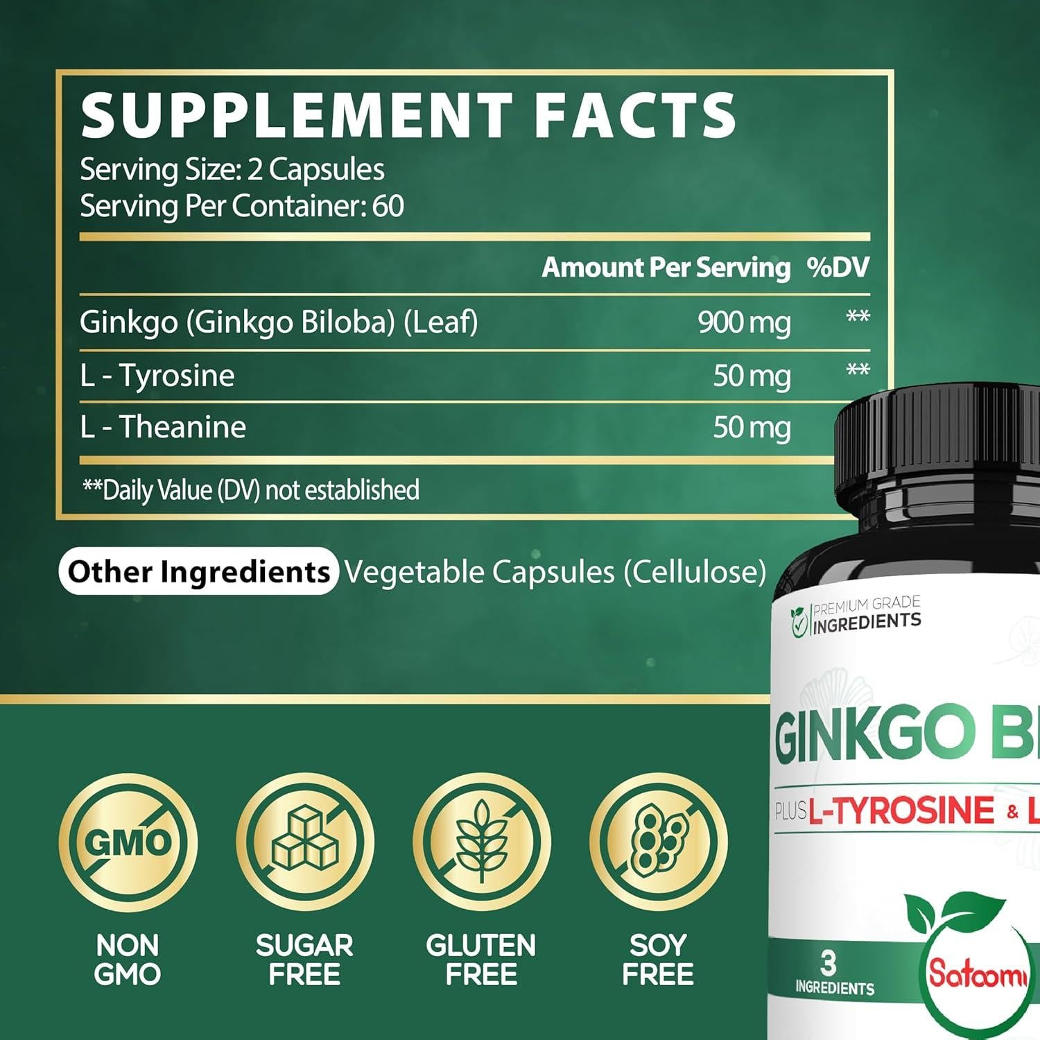 Suplemento Ginkgo Biloba 1000mg Satoomi - 120 Cápsulas