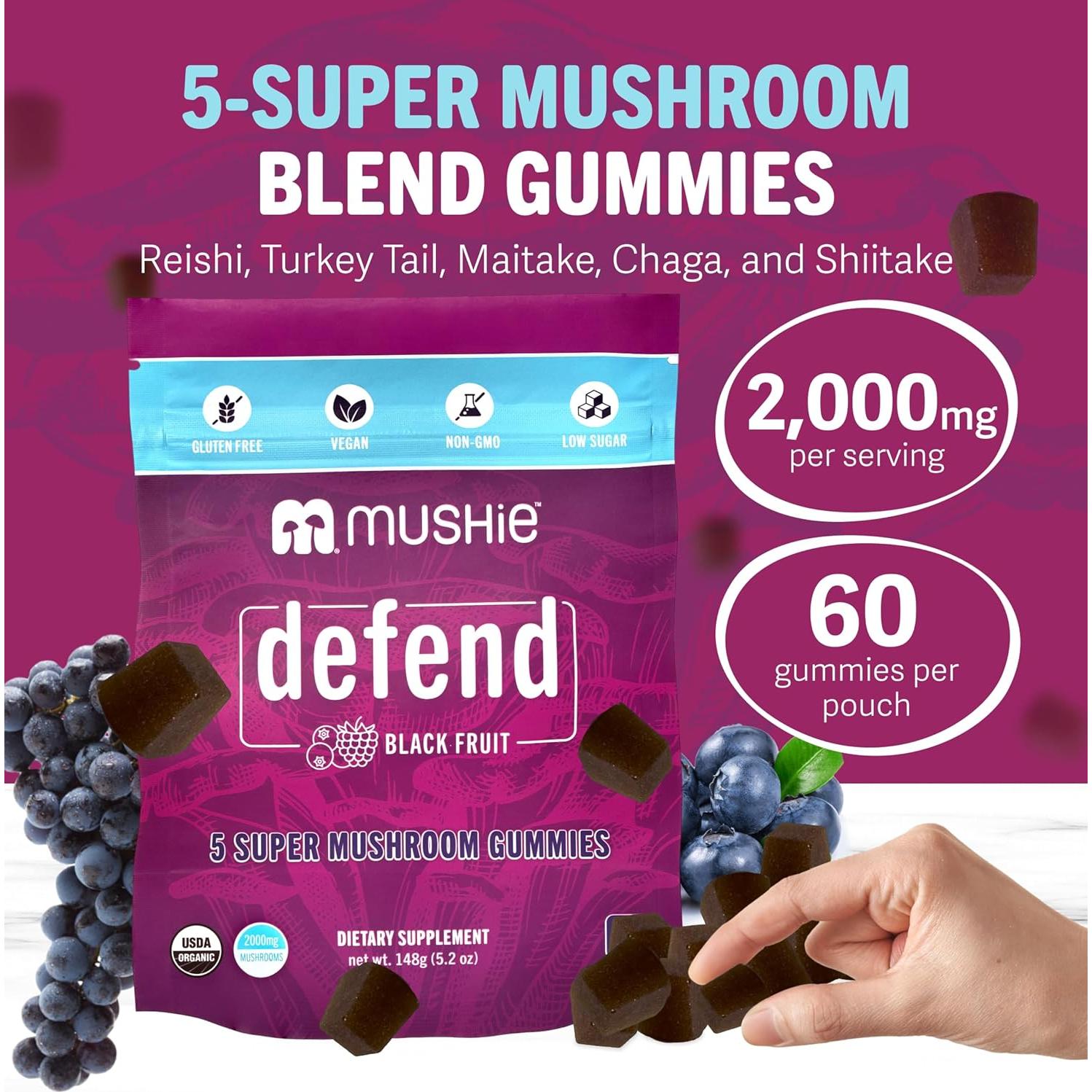 Gominolas Orgánicas Mushie 2000mg 5 Super Hongos Veganas