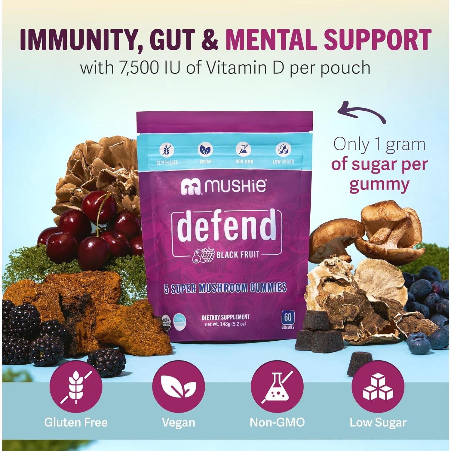 Gominolas Orgánicas Mushie 2000mg 5 Super Hongos Veganas