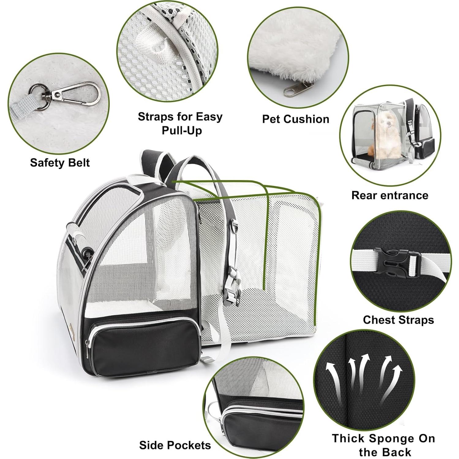 Mochila Expandible para Gatos Texsens - Negro - 2 Gatos