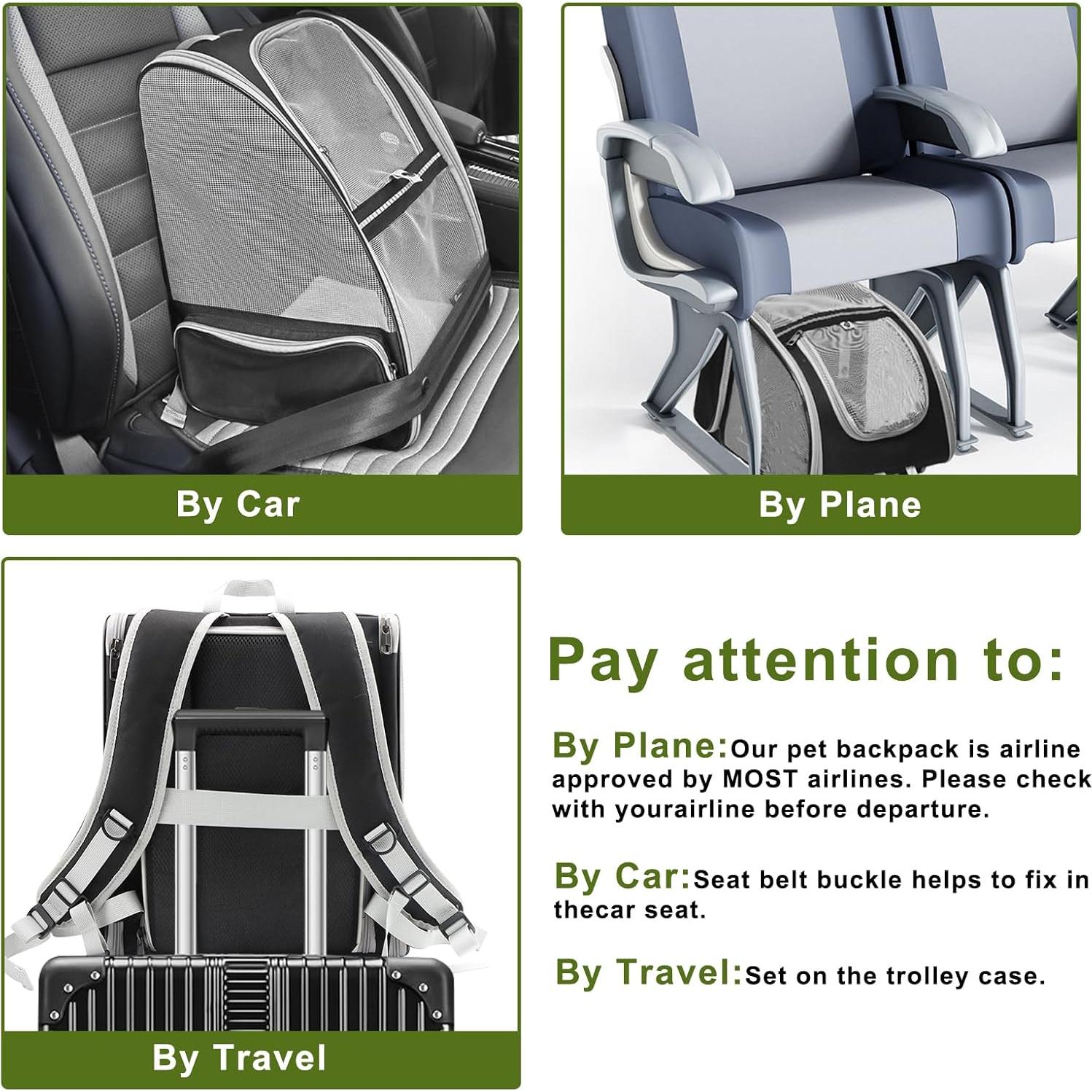 Mochila Expandible para Gatos Texsens - Negro - 2 Gatos