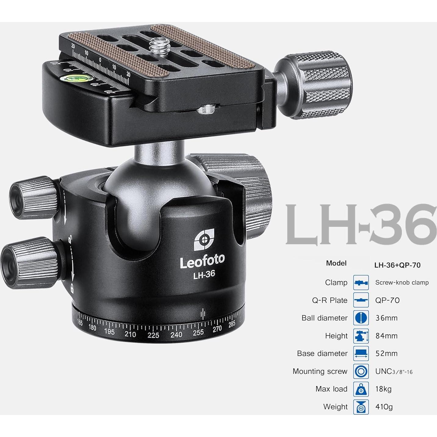 Cabezal de trípode Leofoto LH-36, 84mm, carga 18kg, QR