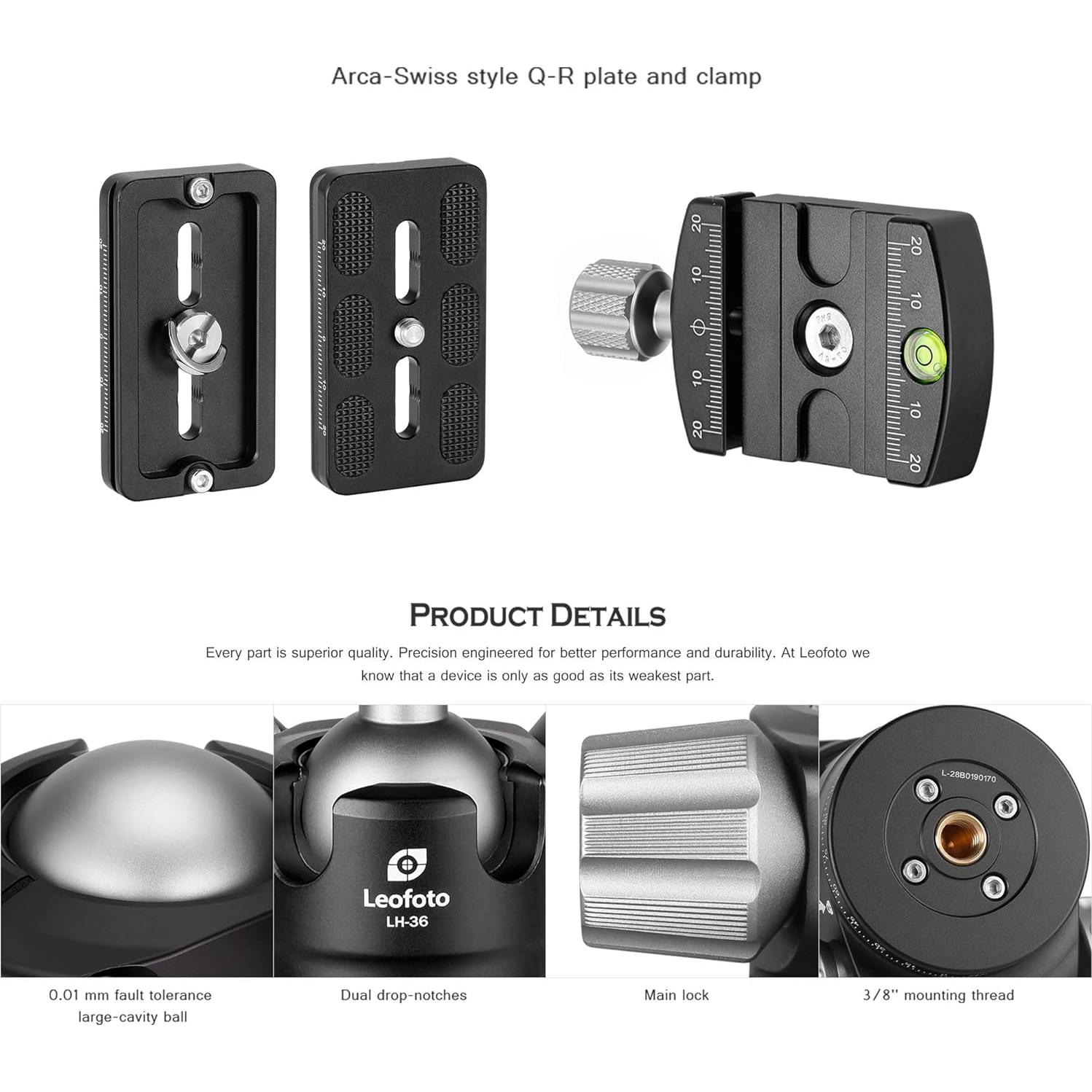 Cabezal de trípode Leofoto LH-36, 84mm, carga 18kg, QR