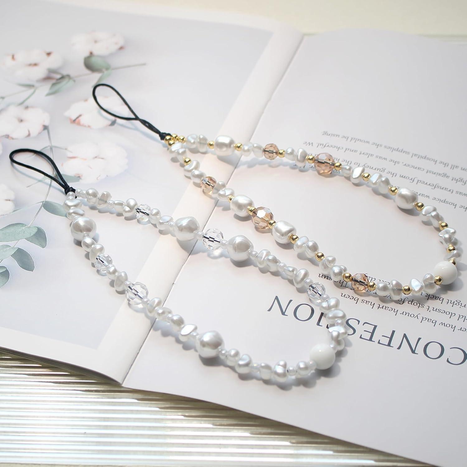 Correa de Muñeca con Perlas y Cristales para Teléfono