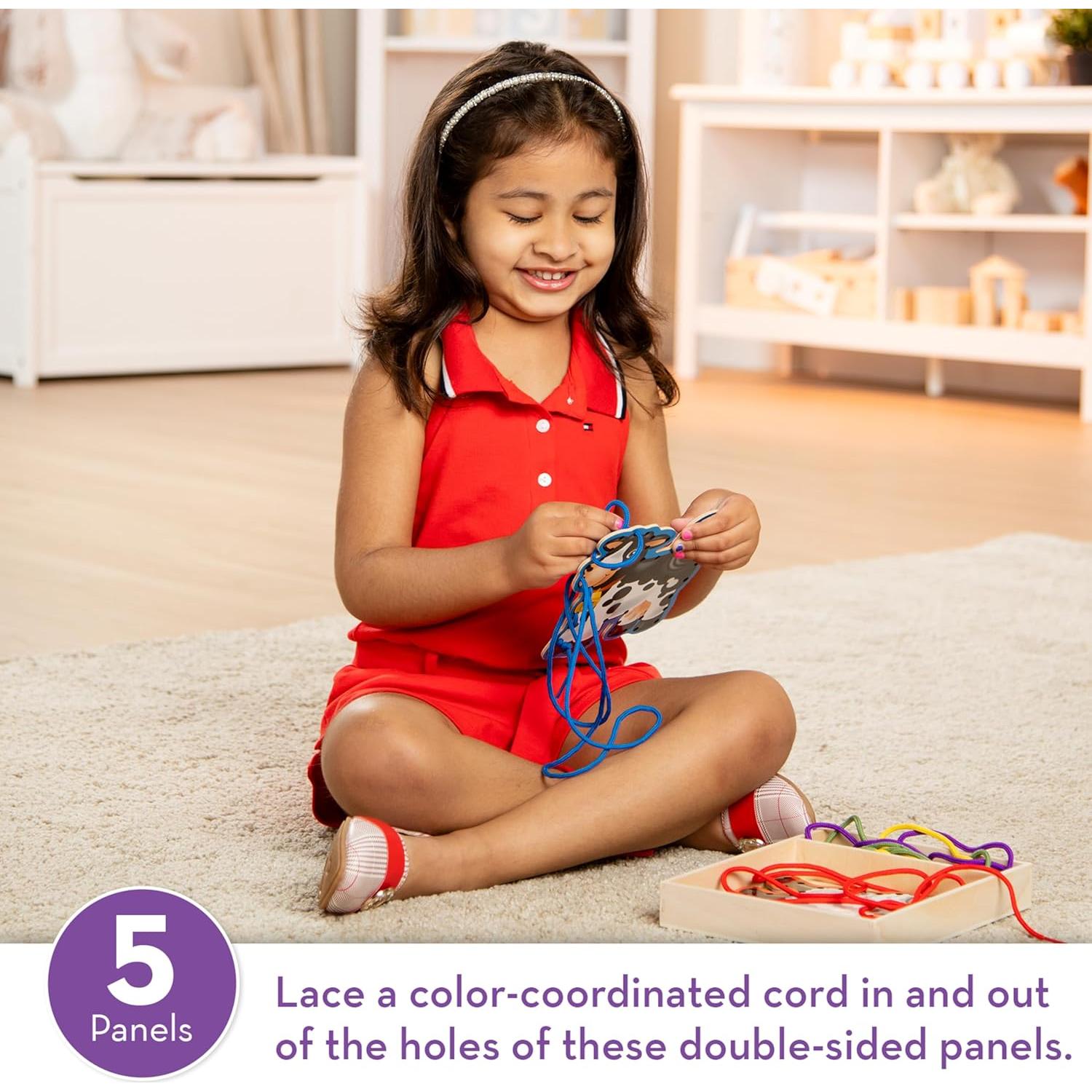 Conjunto de Enhebrar Granja Melissa & Doug - 5 Paneles de Madera