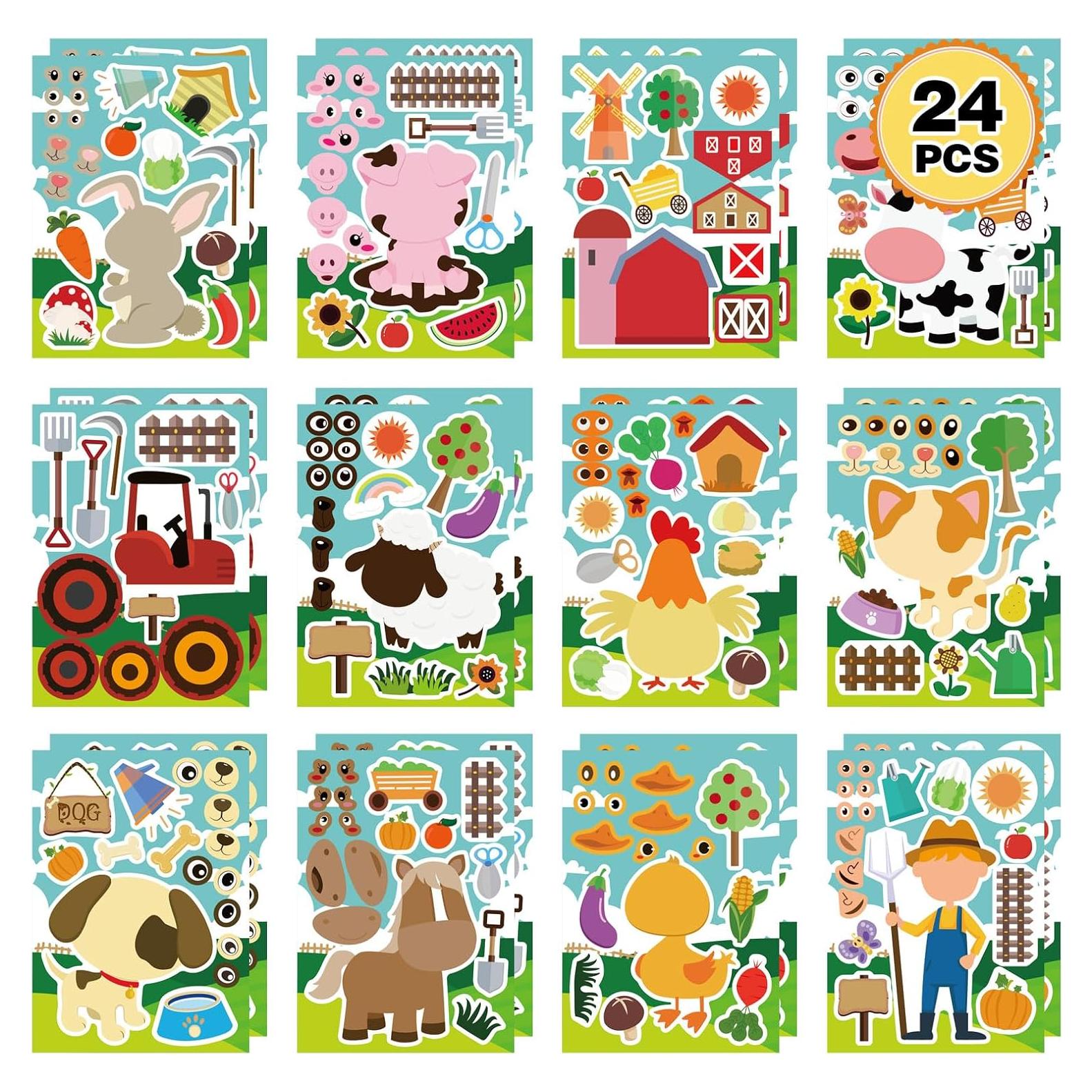 24 Hojas de Pegatinas de Animales de Granja DUJAA