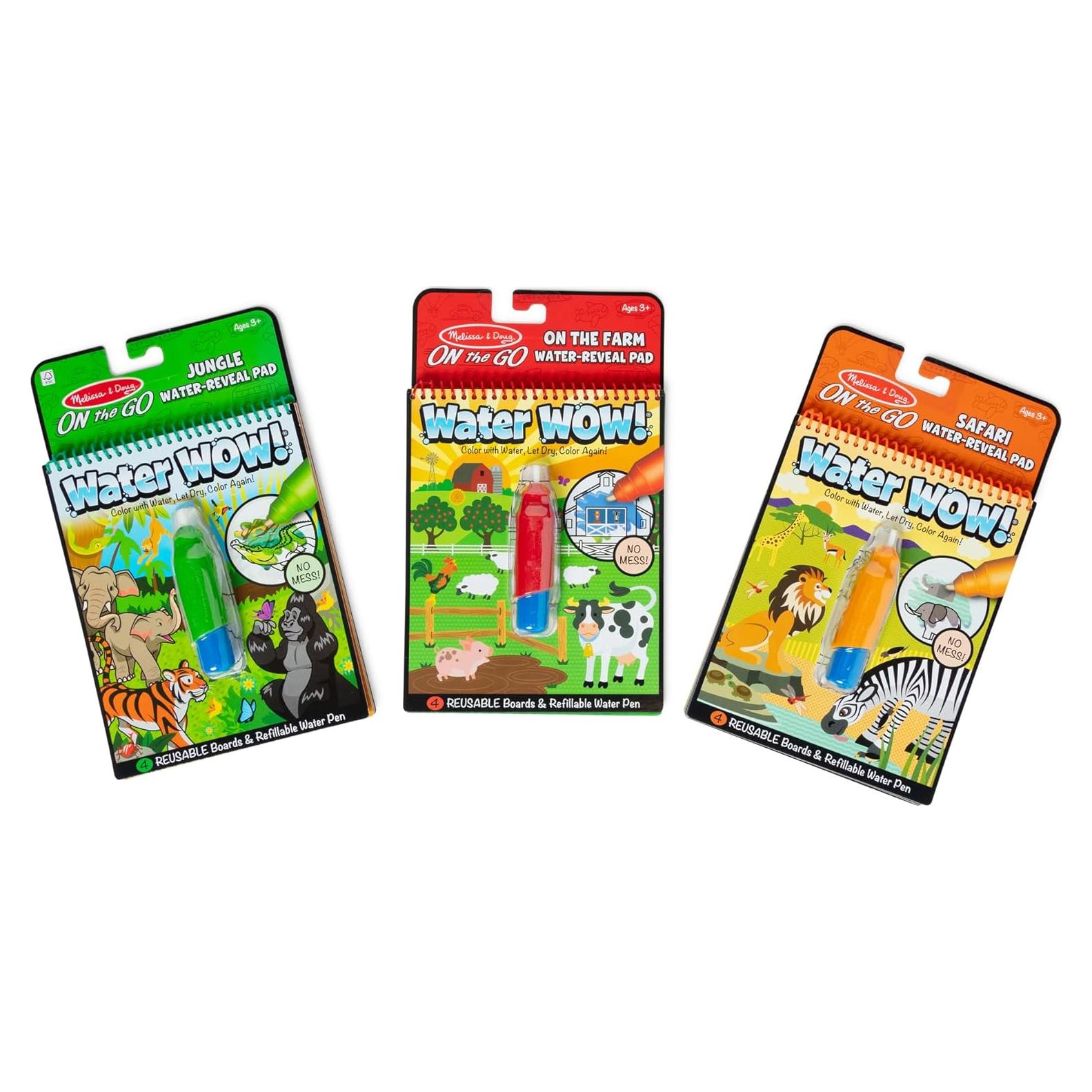 Melissa & Doug Water Wow! 3 Paquetes Reutilizables Selva, Safari, Granja