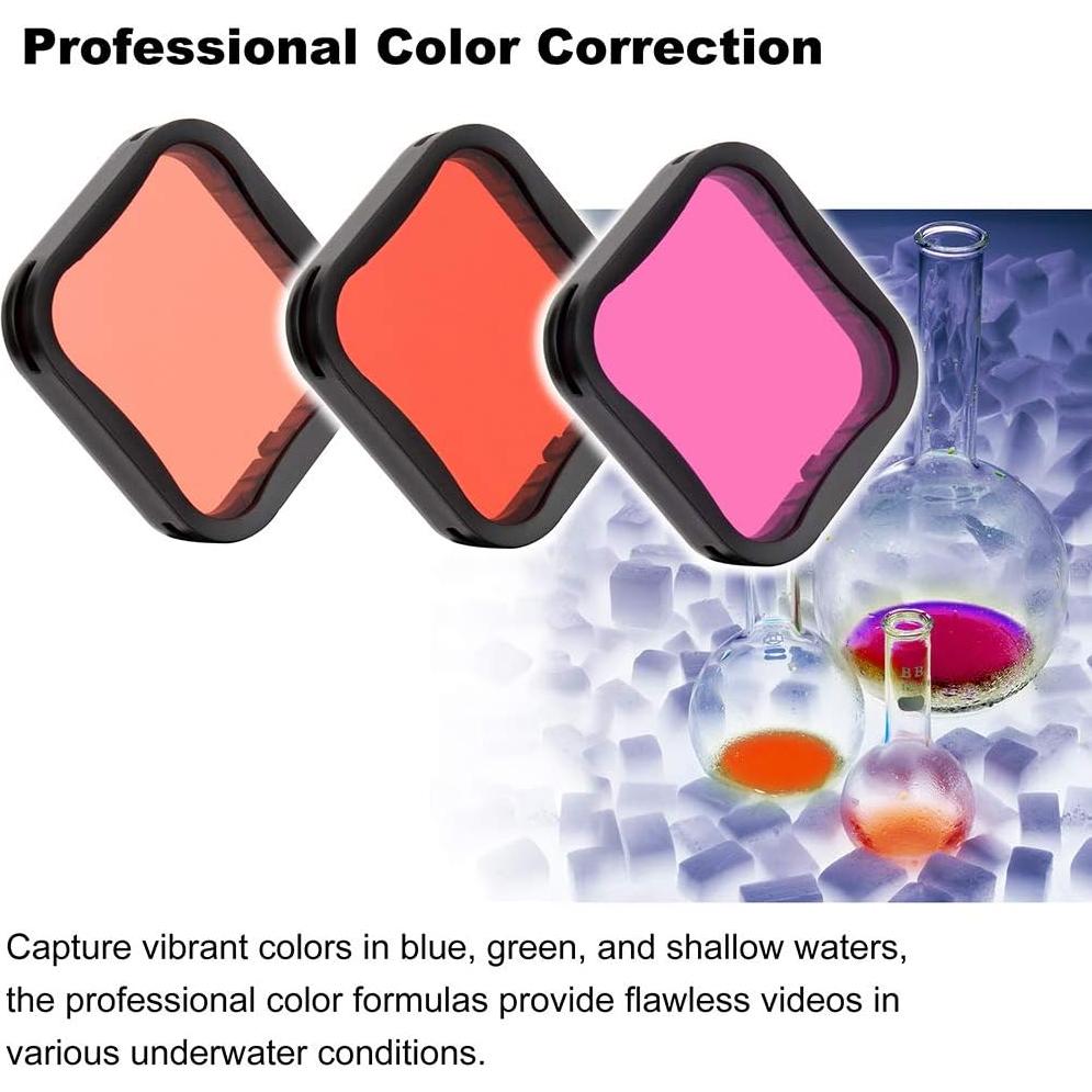 Paquete de 3 Filtros de Buceo GEPULY para GoPro Hero 5 6 7