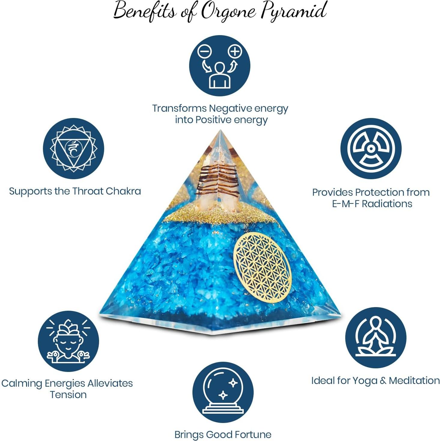 Pirámide de Orgonita Acuamarina Real Crystal - 10.6 cm