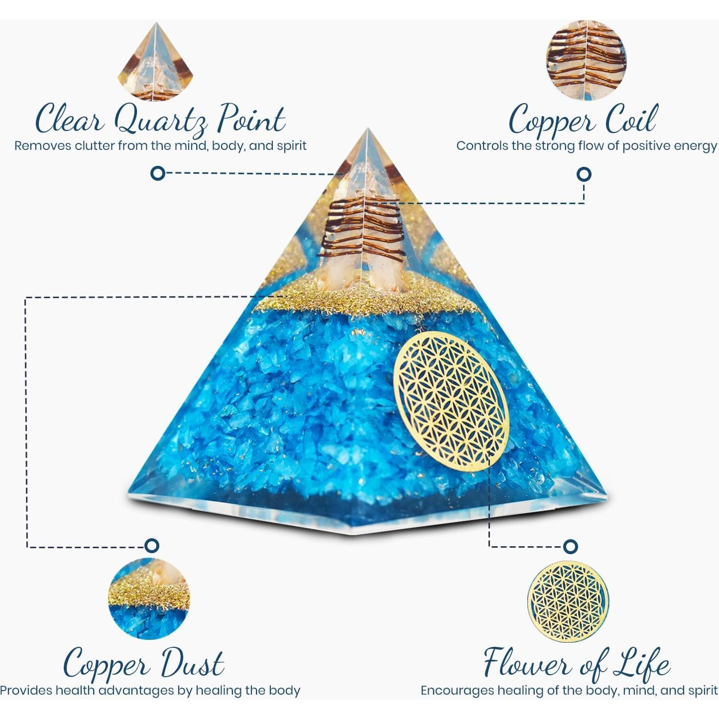 Pirámide de Orgonita Acuamarina Real Crystal - 10.6 cm