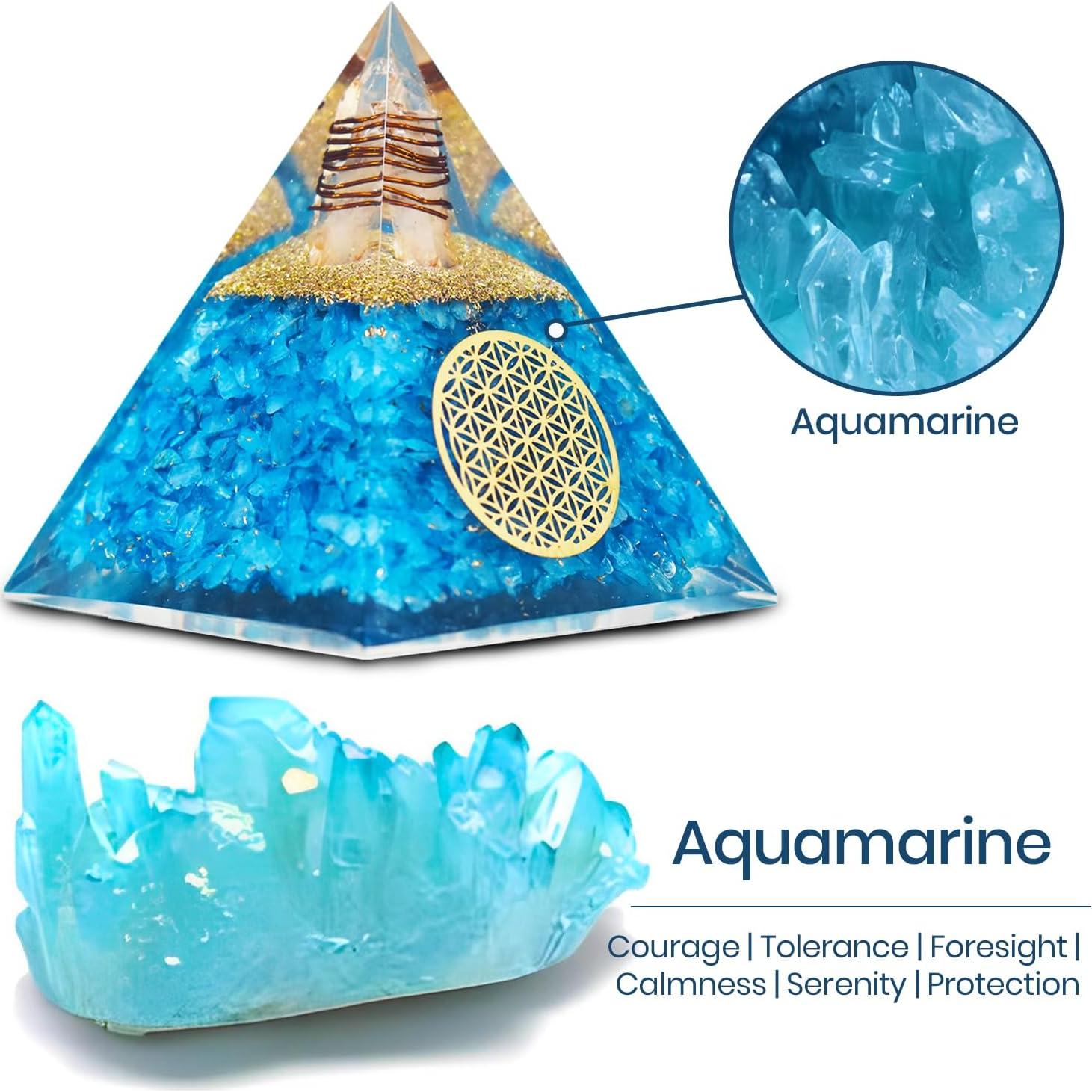 Pirámide de Orgonita Acuamarina Real Crystal - 10.6 cm