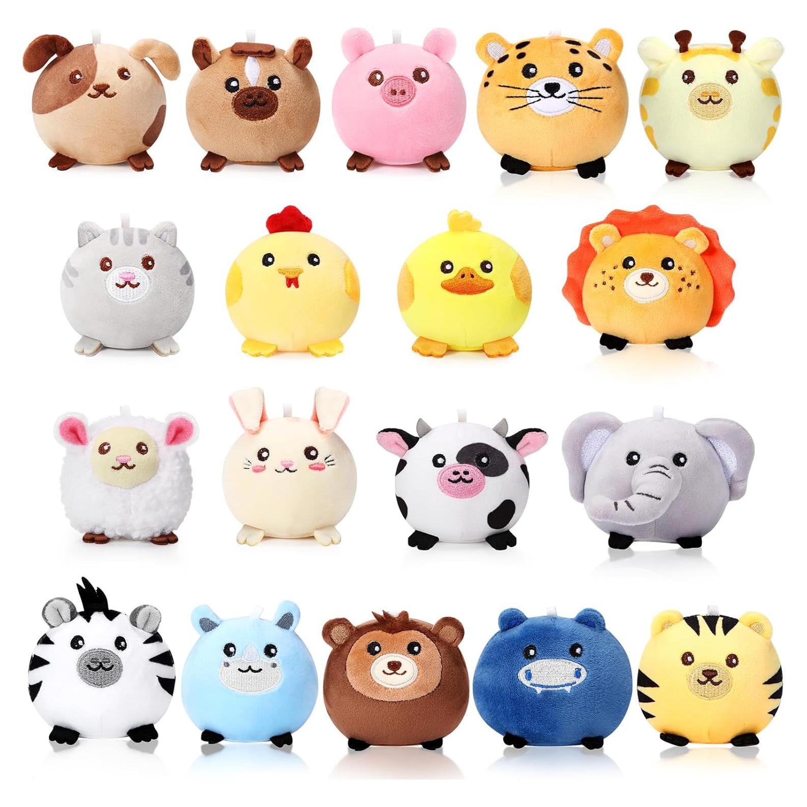 18 Pcs Mini Stuffed Animals Bulk 3.15 Inch Small Plush Forest Farm Jungle Animal Toys Keychains Set for Birthday Gifts Easter Egg Fillers Basket Stuffers School Prizes Party Favors