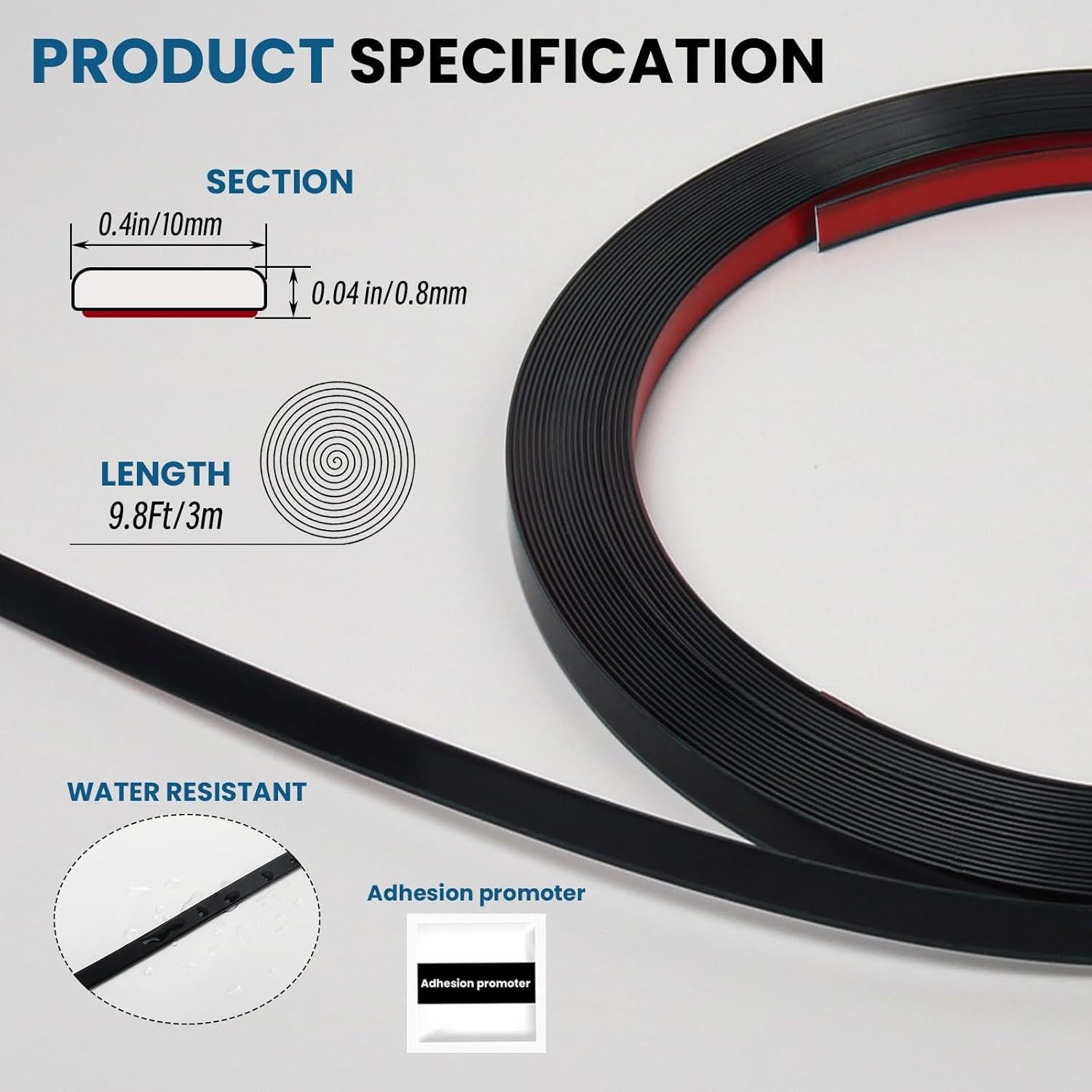 Moldura Flexible Autoadhesiva Yskzyz 2.99m Negra para Paredes