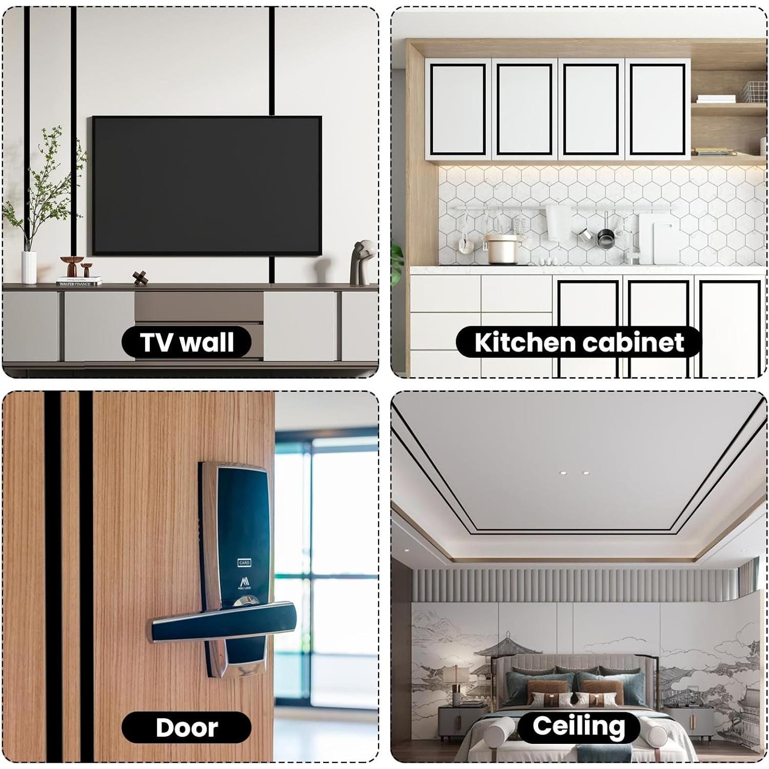 Moldura Flexible Autoadhesiva Yskzyz 2.99m Negra para Paredes