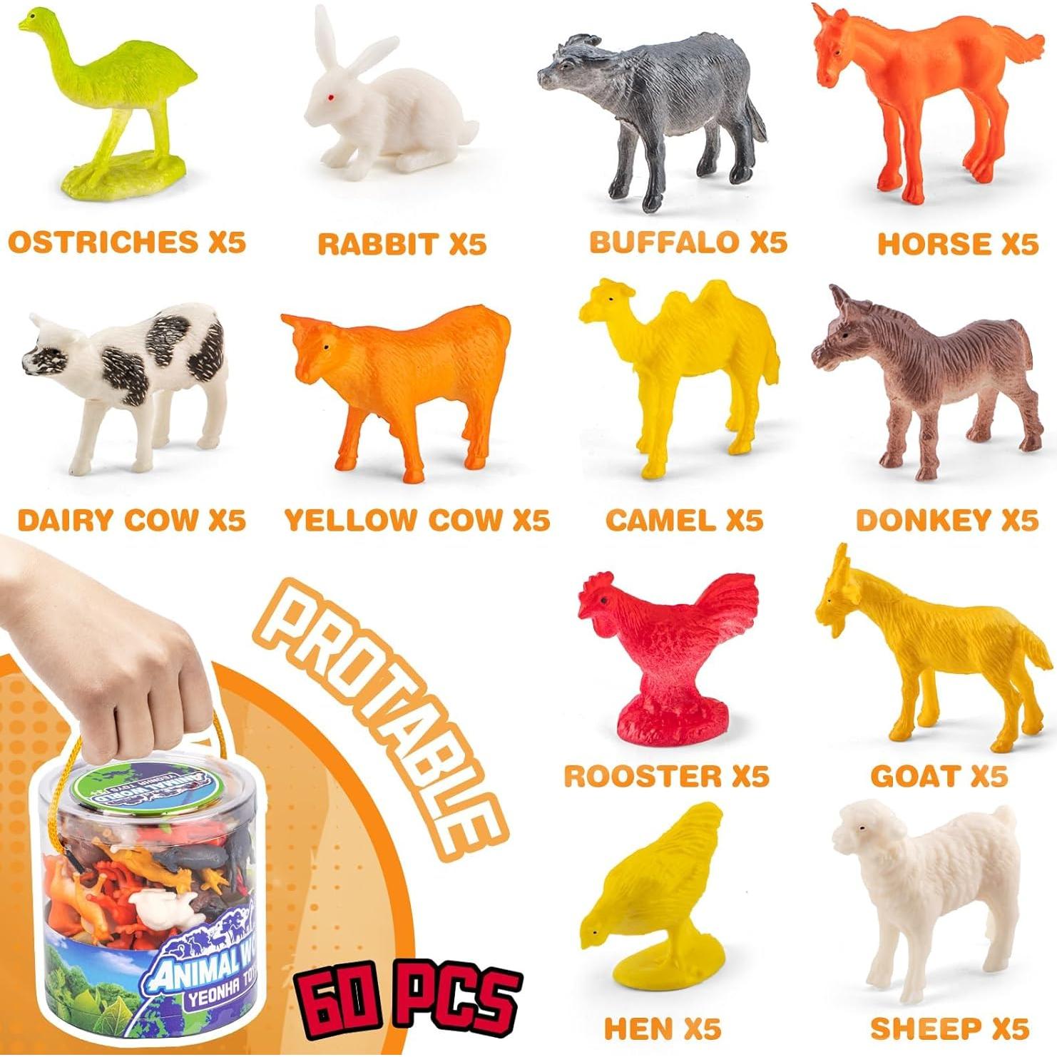 Figuritas de Animales de Granja Yeonha 60 Pcs Juguetes Realistas