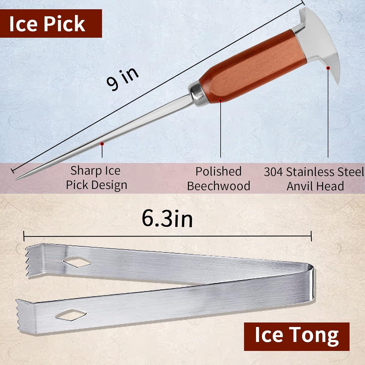 Juego de Pica Hielo y Pinzas SuproBarware Acero Inoxidable 22.86 cm