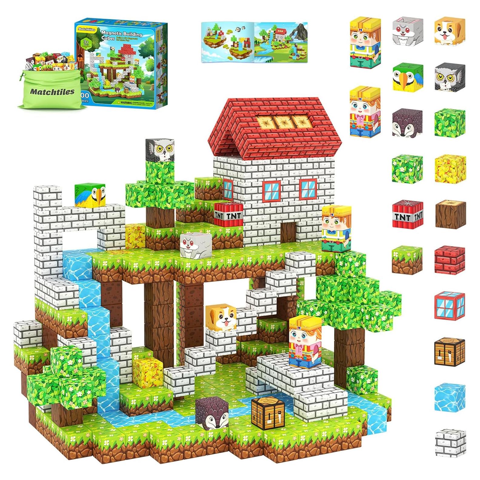 100 PCS Magnetic Blocks with Forest Animals Toys, Build Mine Magnet World Set, Magnetic Tiles Building for Boys & Girls Age 4-8 5-7, STEM Toys for Toddlers Kids Gifts for 3+ Years Old