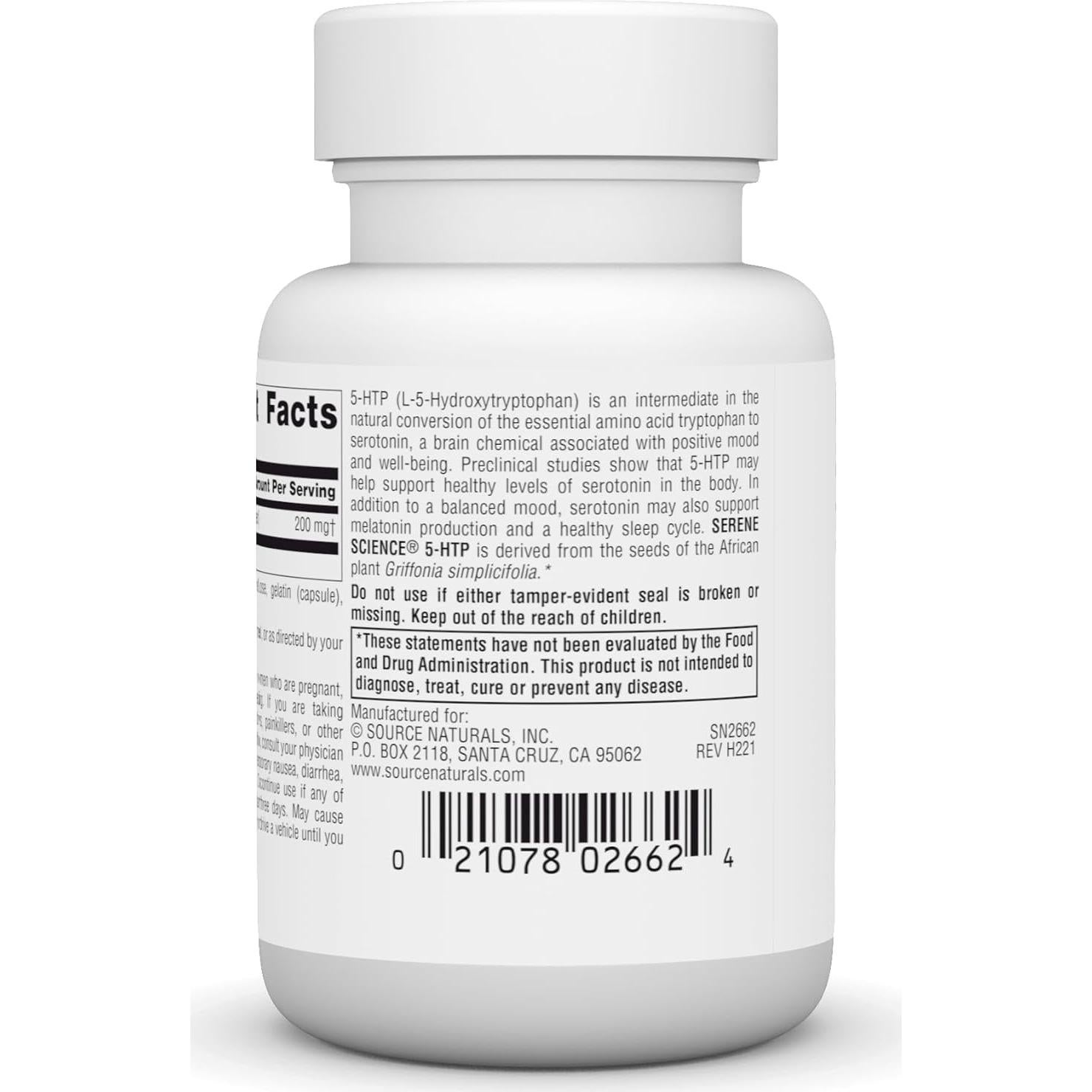 Suplemento Dietético Source Naturals 5-HTP 200 mg - 30 Cápsulas