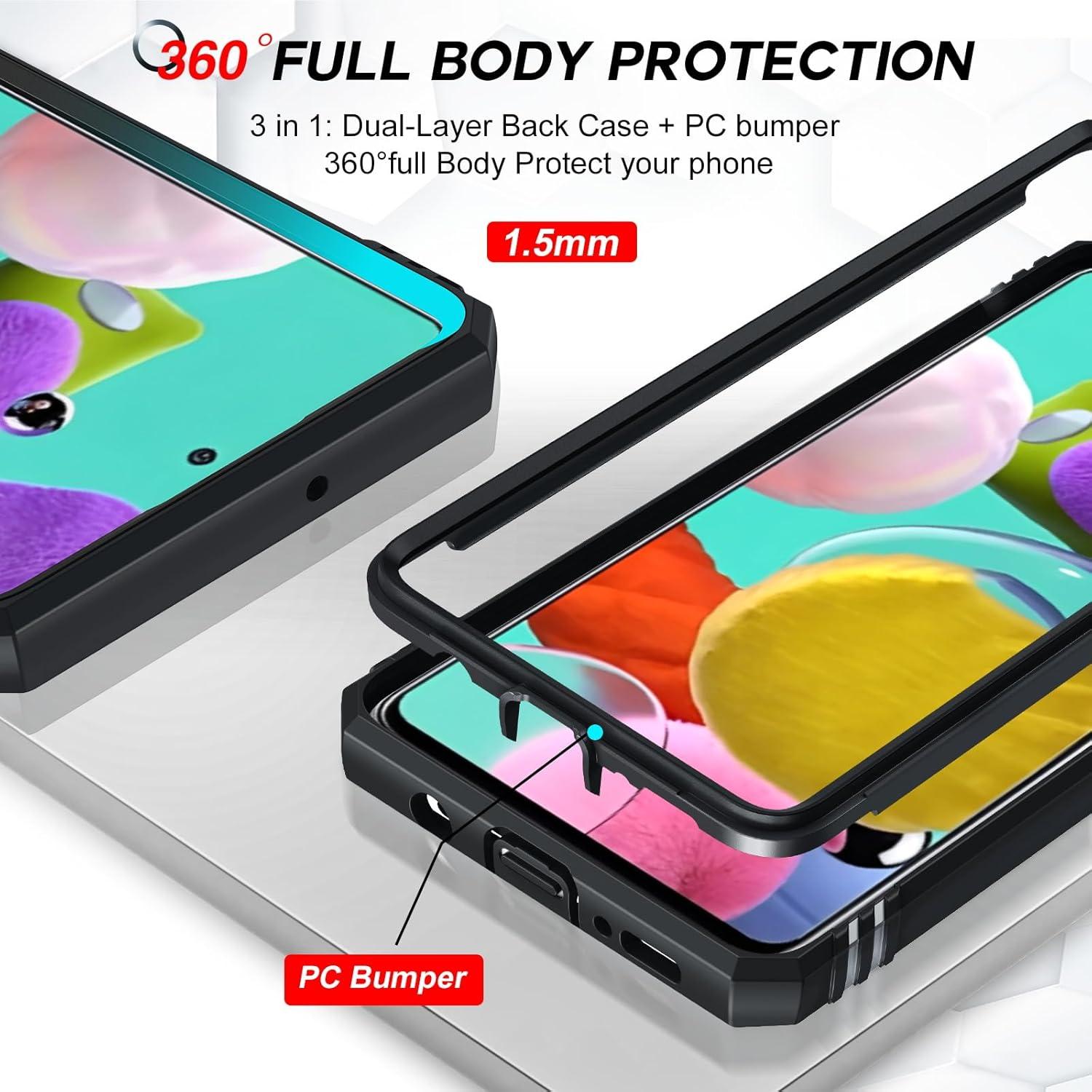 Funda LeYi para Samsung Galaxy A51 Negra con Soporte y 2 Protectores