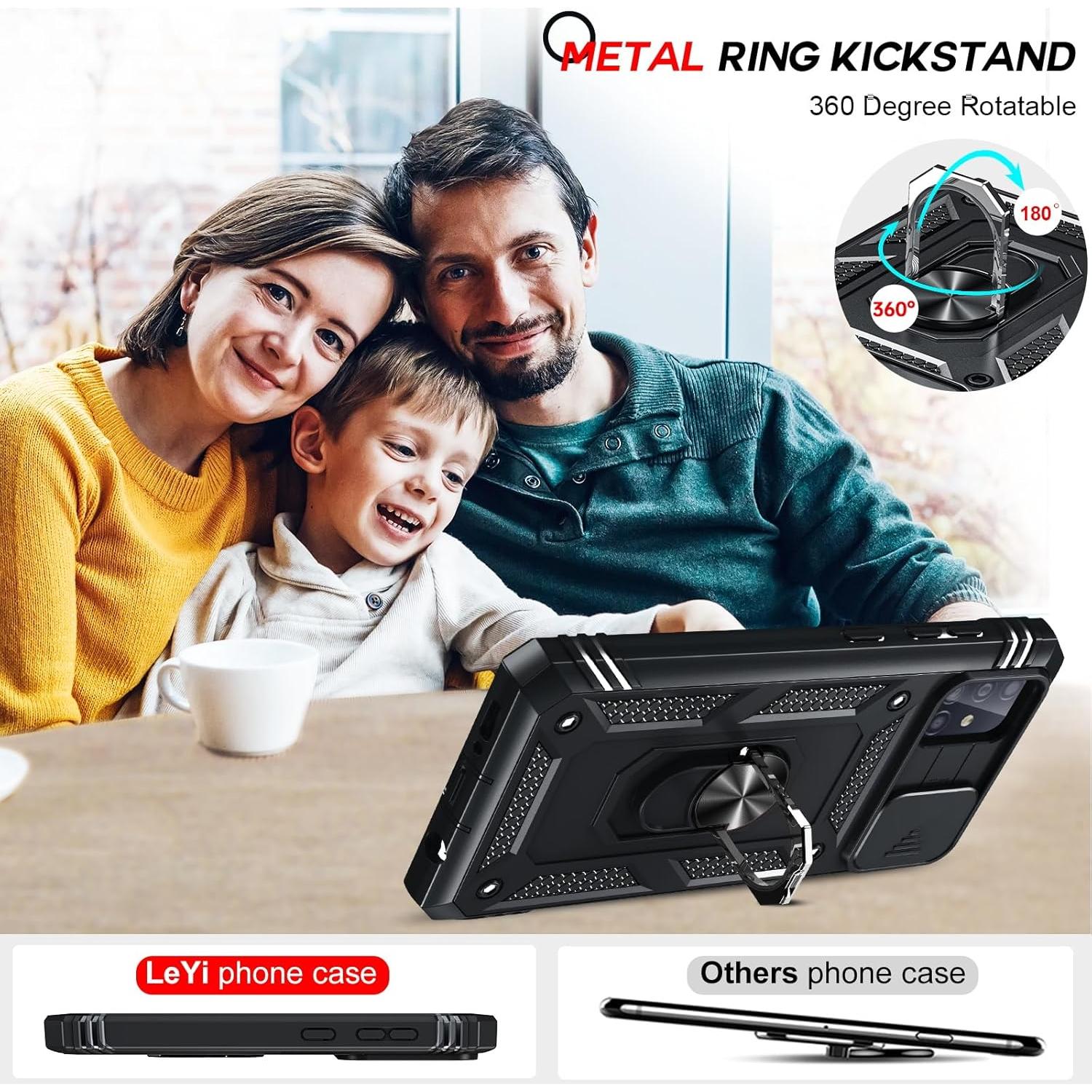 Funda LeYi para Samsung Galaxy A51 Negra con Soporte y 2 Protectores