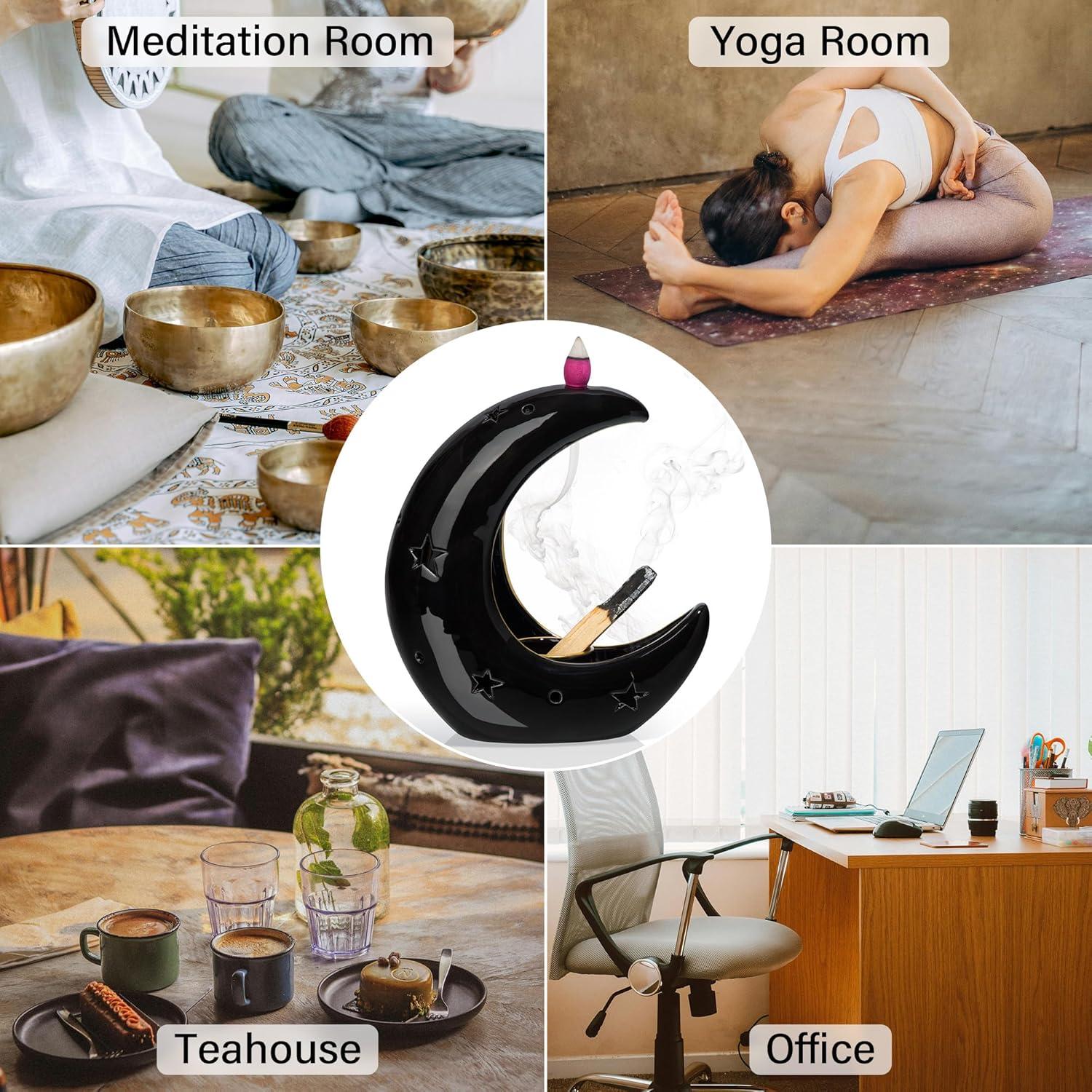 Soporte de Incienso Cerámica ZenBless Luna Negra 4 en 1