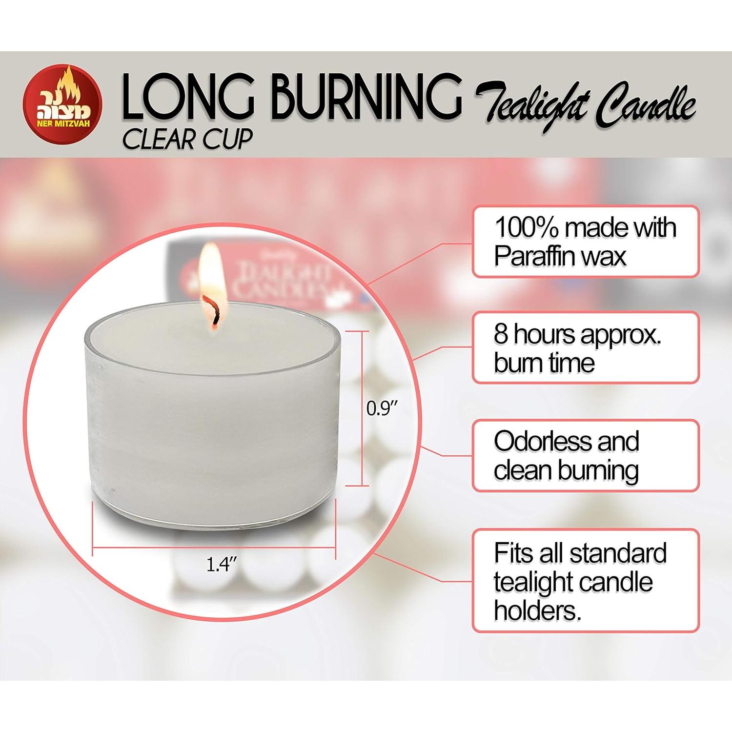 Velas de té Ner Mitzvah blancas 8 horas - Paquete de 40