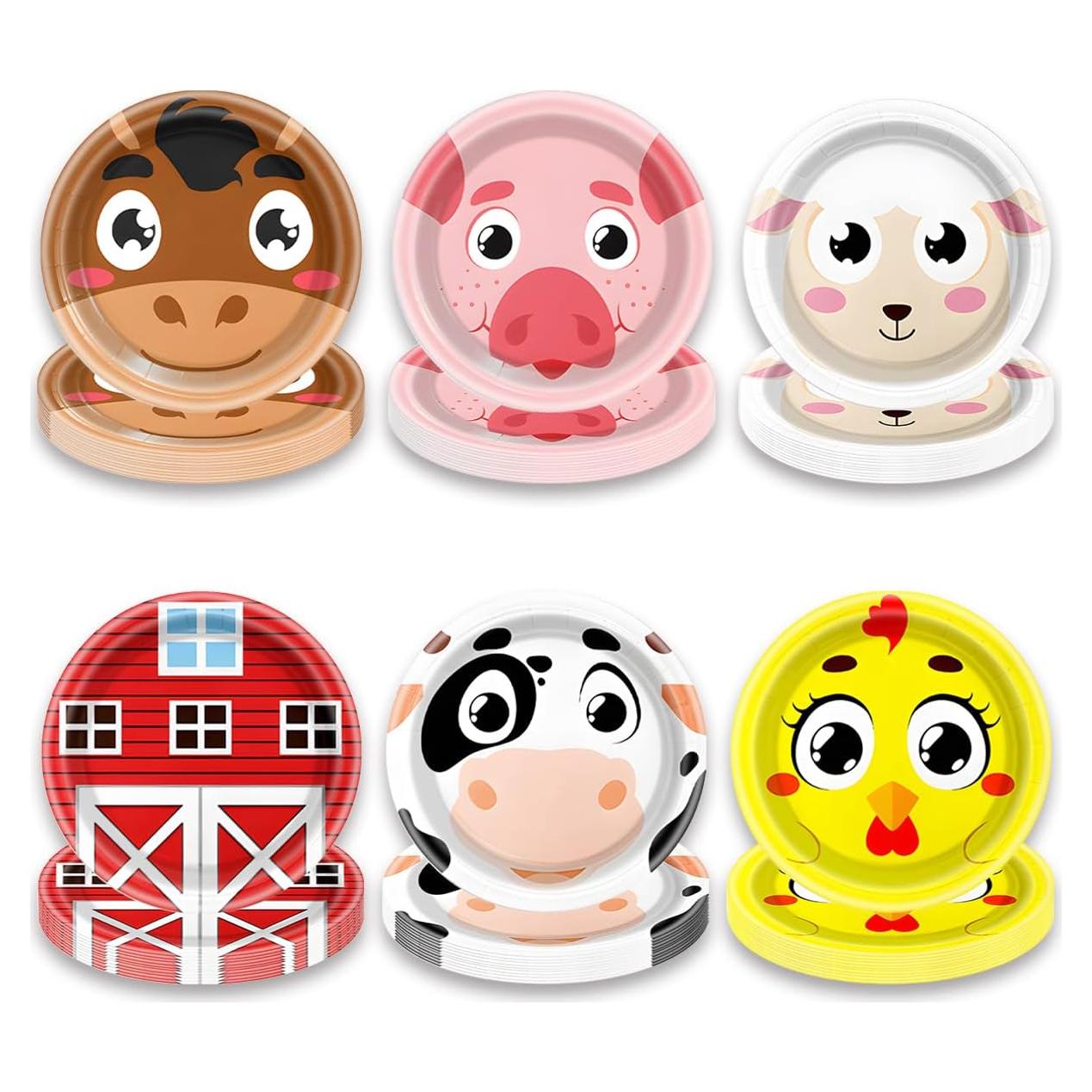 60 Platos Desechables OUSHISS Animales de Granja 17.8 cm