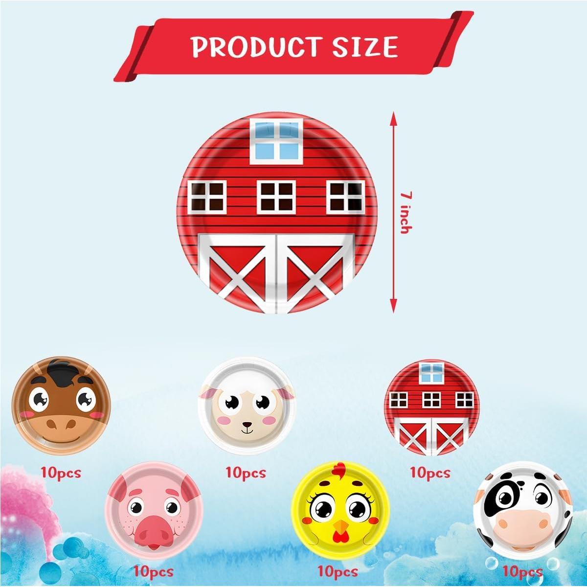 60 Platos Desechables OUSHISS Animales de Granja 17.8 cm