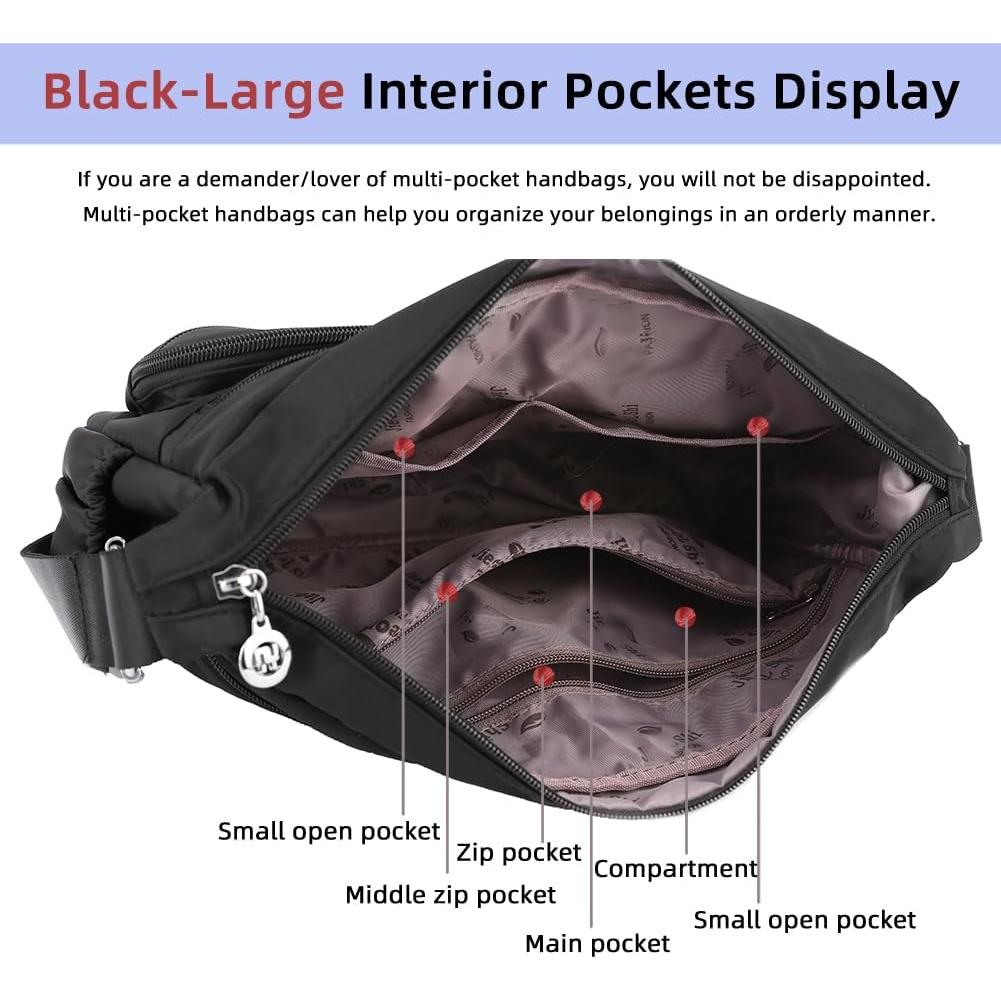 Bolso de Hombro MINTEGRA Negro Grande con Múltiples Bolsillos