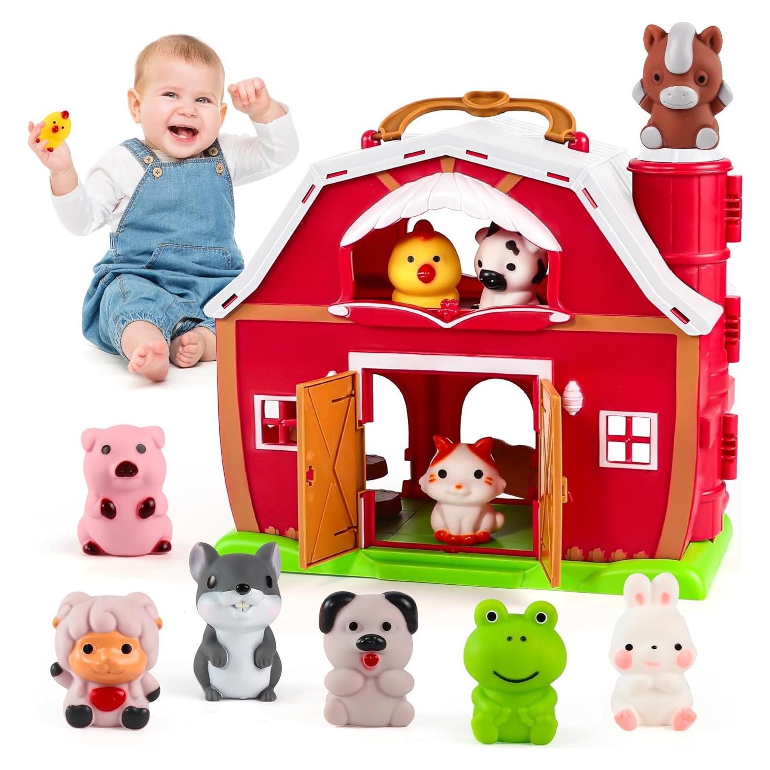 Juguete de Granero Rojo EnAuRoL con 10 Títeres de Animales