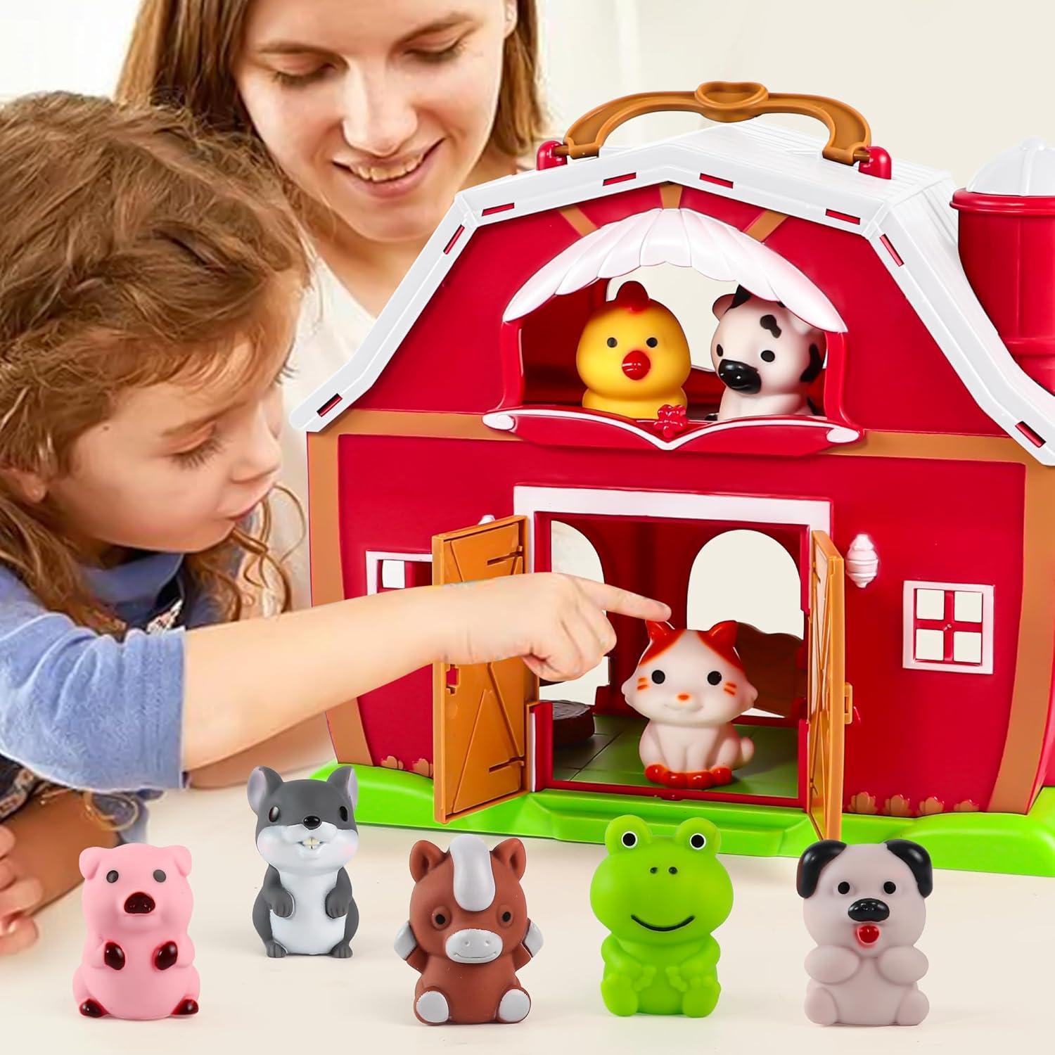 Juguete de Granero Rojo EnAuRoL con 10 Títeres de Animales