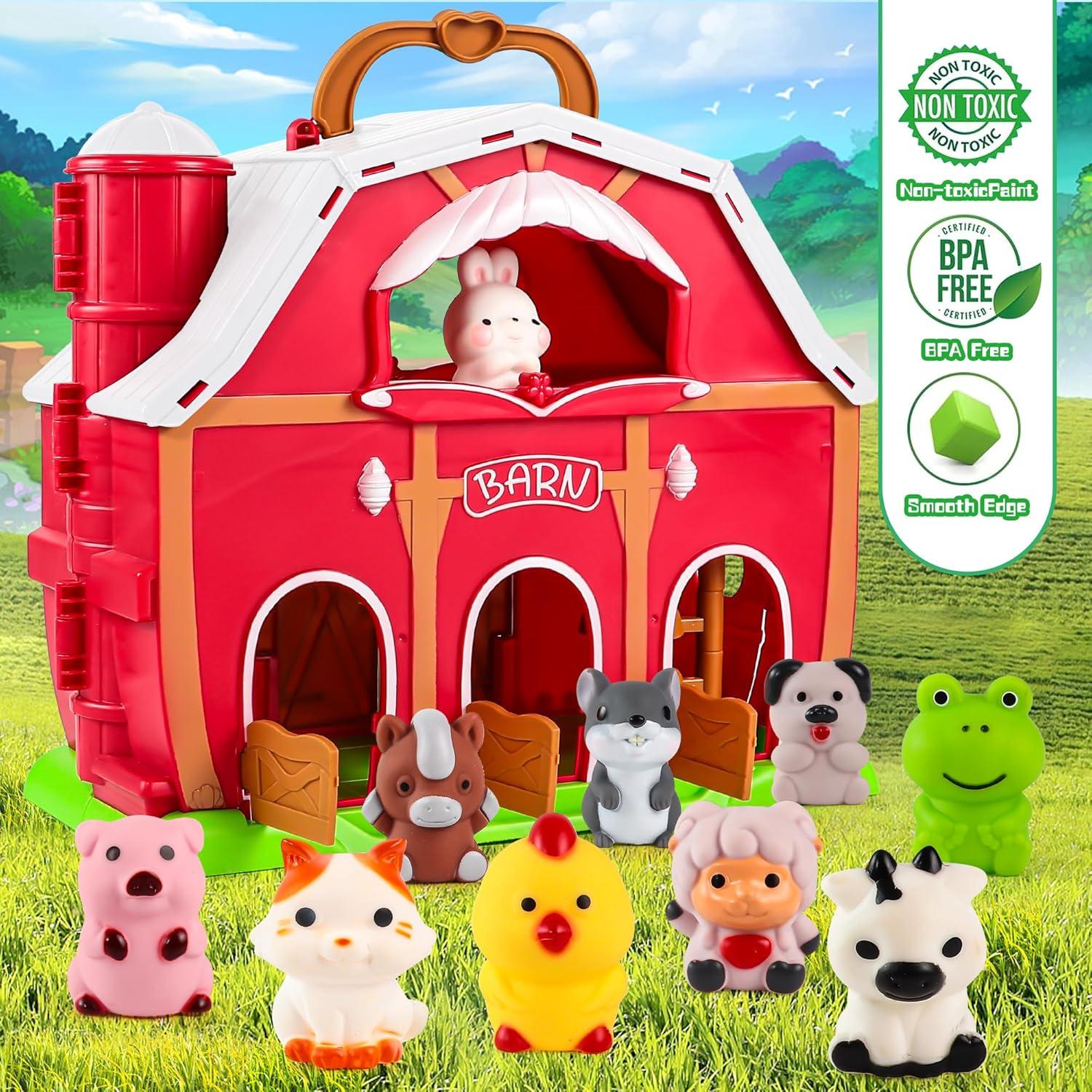 Juguete de Granero Rojo EnAuRoL con 10 Títeres de Animales