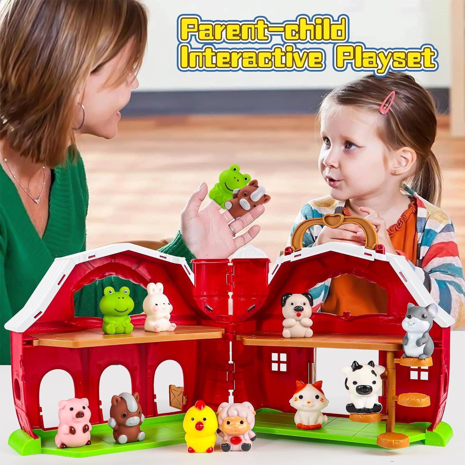 Juguete de Granero Rojo EnAuRoL con 10 Títeres de Animales