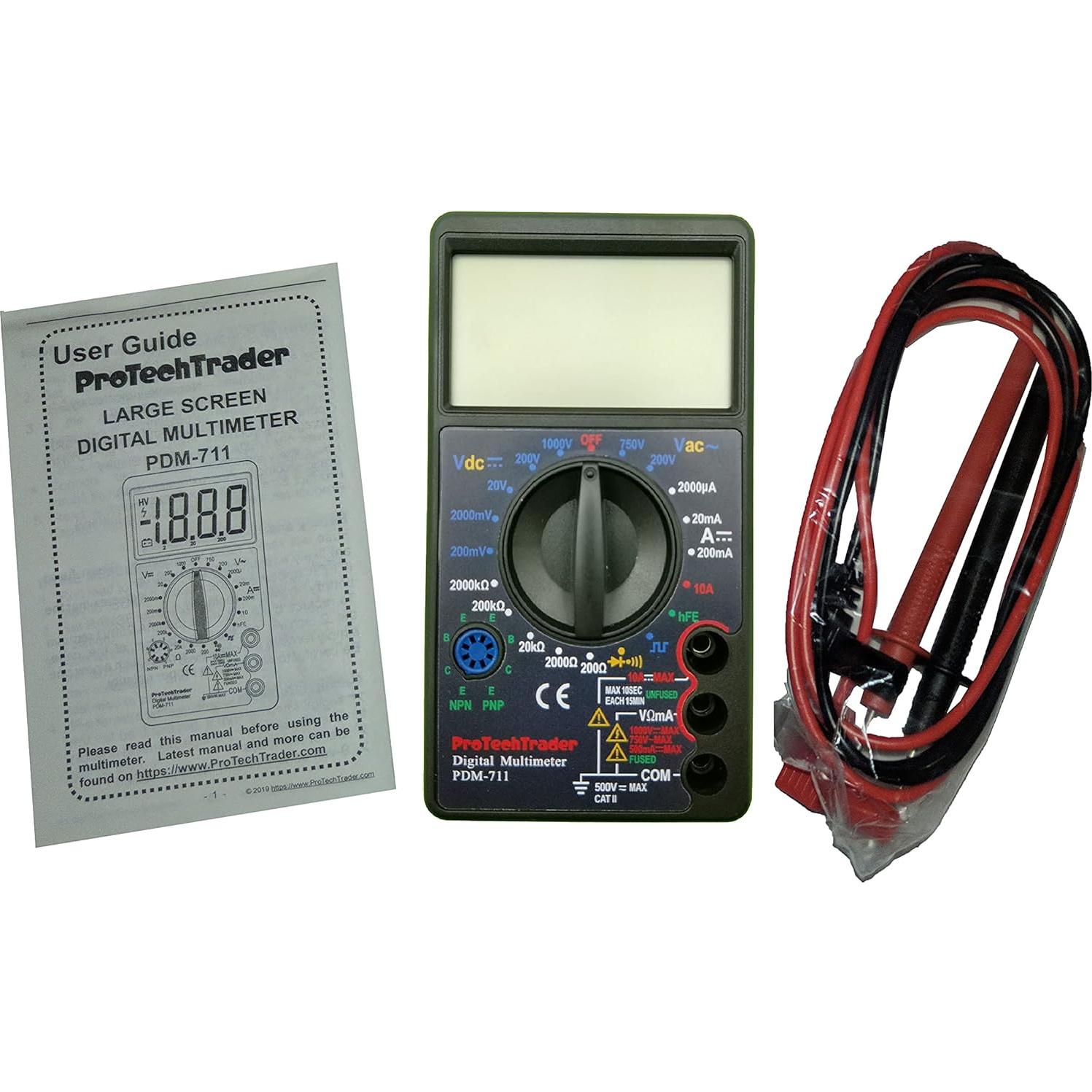 Multímetro Digital ProTechTrader PDM711 Pantalla Grande 10A