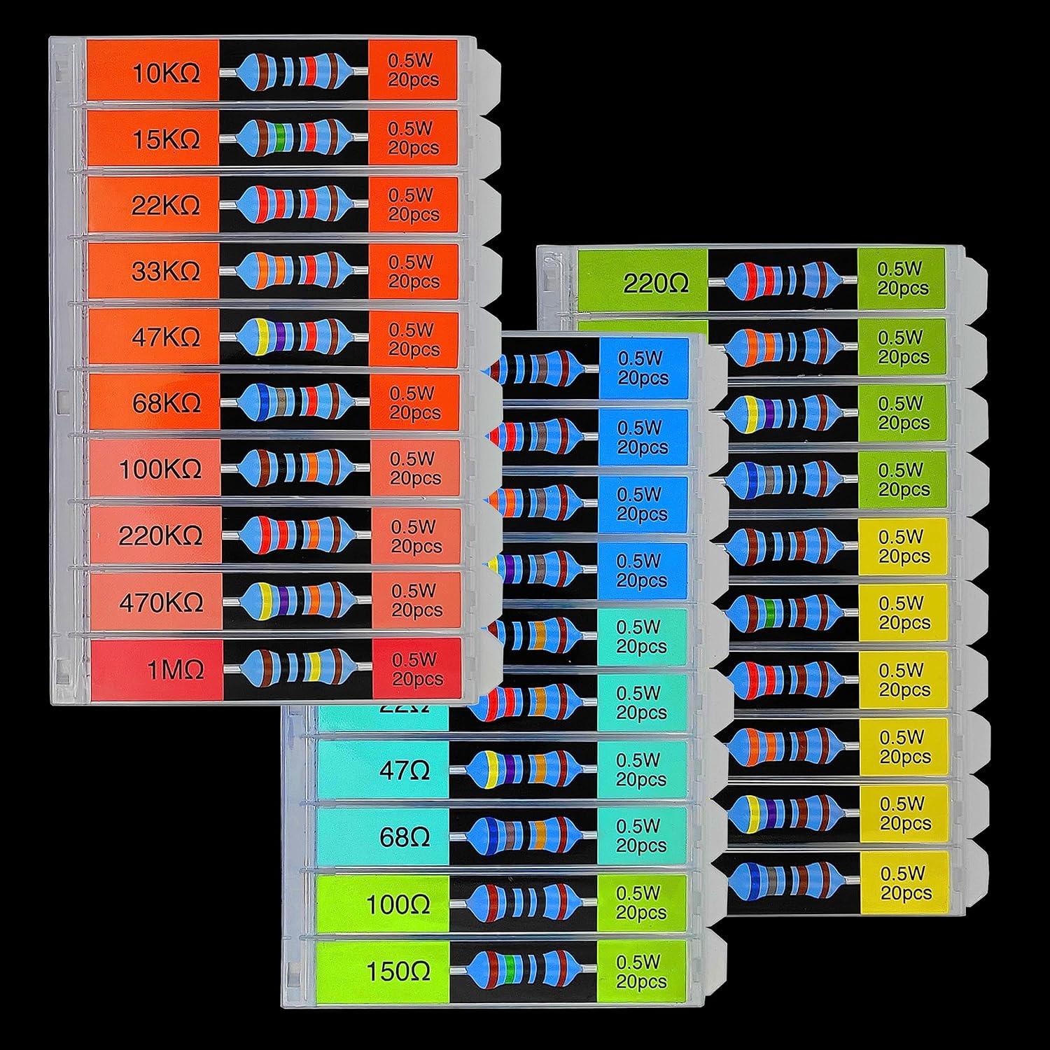 Kit de Resistores de Película Metálica 1/2W 600pcs 30 Valores