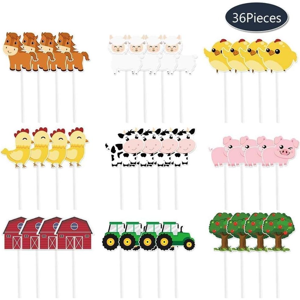 Adornos para Cupcakes WERNNSAI 36 Pcs Granja Fiesta Niños