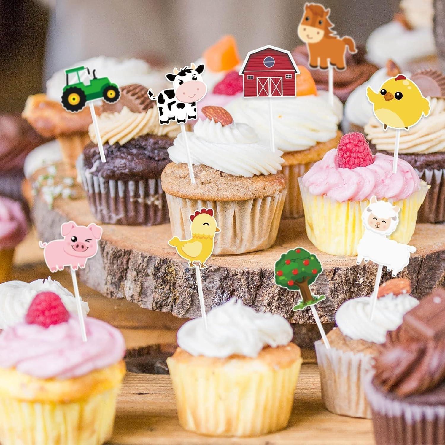 Adornos para Cupcakes WERNNSAI 36 Pcs Granja Fiesta Niños