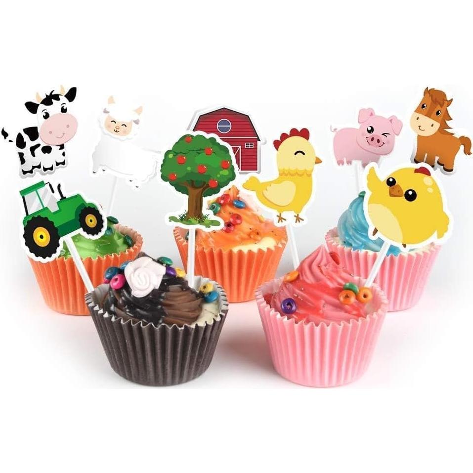 Adornos para Cupcakes WERNNSAI 36 Pcs Granja Fiesta Niños