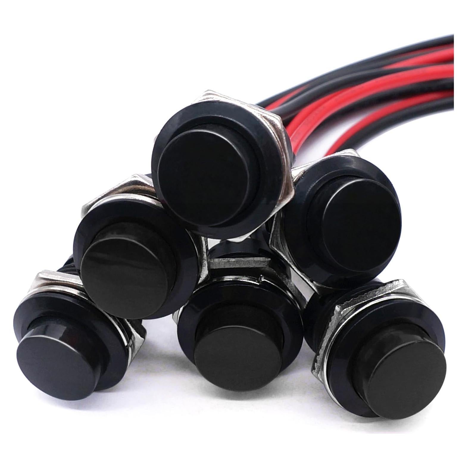Interruptor de Botón Momentáneo Twidec 6 Pcs Negro Pre-cableado