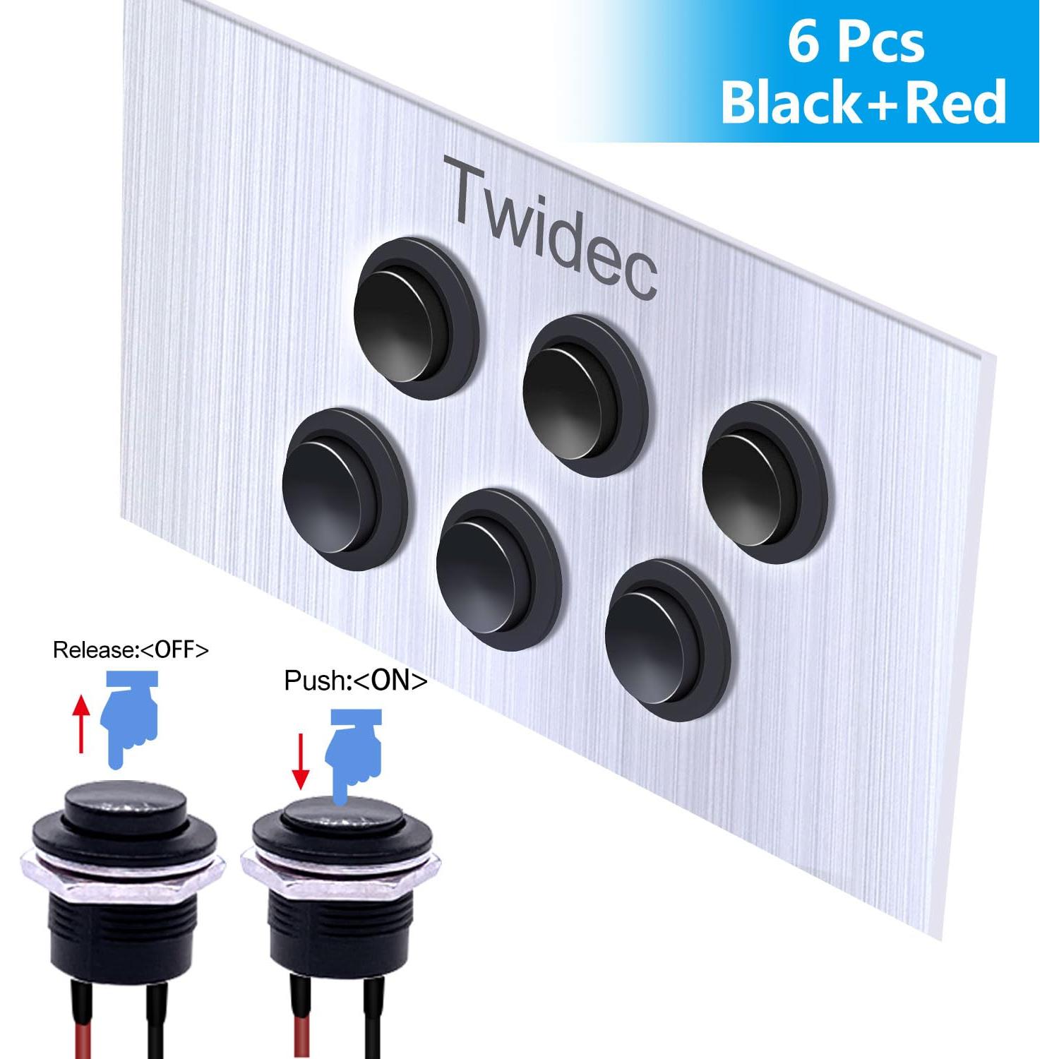 Interruptor de Botón Momentáneo Twidec 6 Pcs Negro Pre-cableado