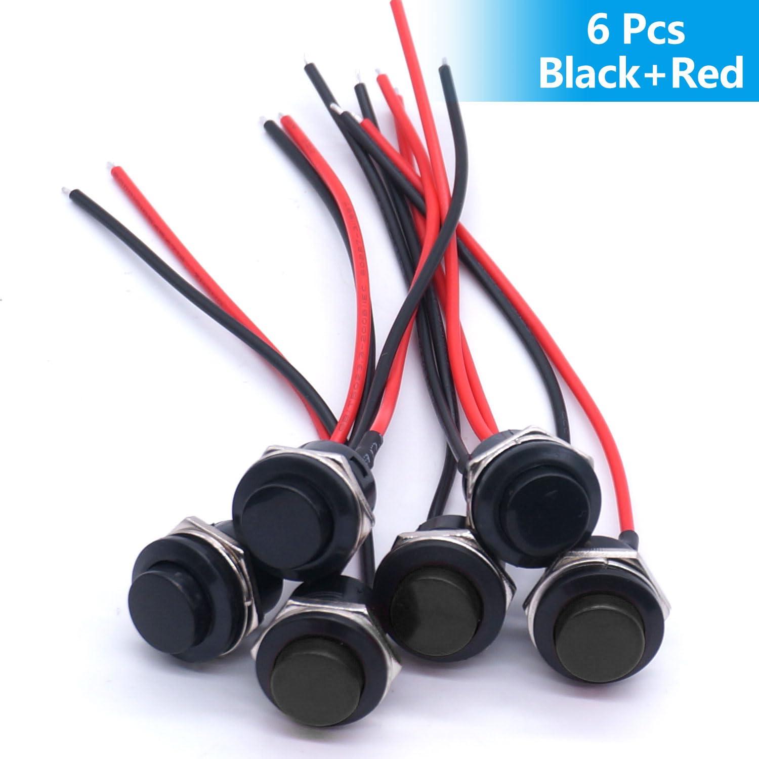 Interruptor de Botón Momentáneo Twidec 6 Pcs Negro Pre-cableado