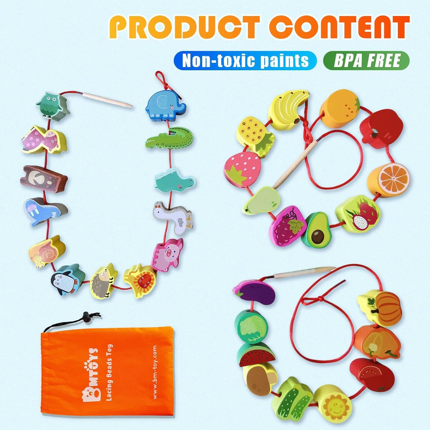 BMTOYS Juguete Educativo de Enhebrado de Madera Arcoíris