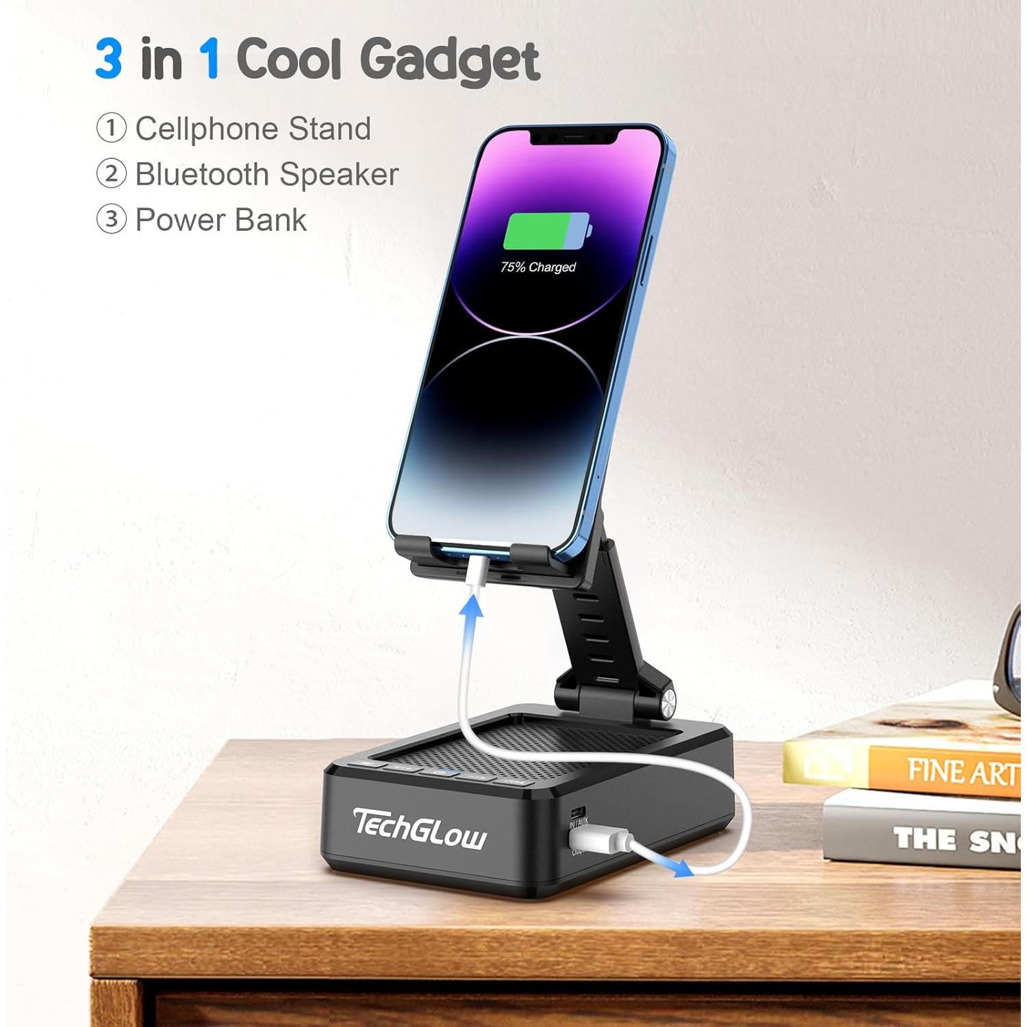 Soporte Plegable TechGlow con Altavoz Bluetooth y Banco de Energía