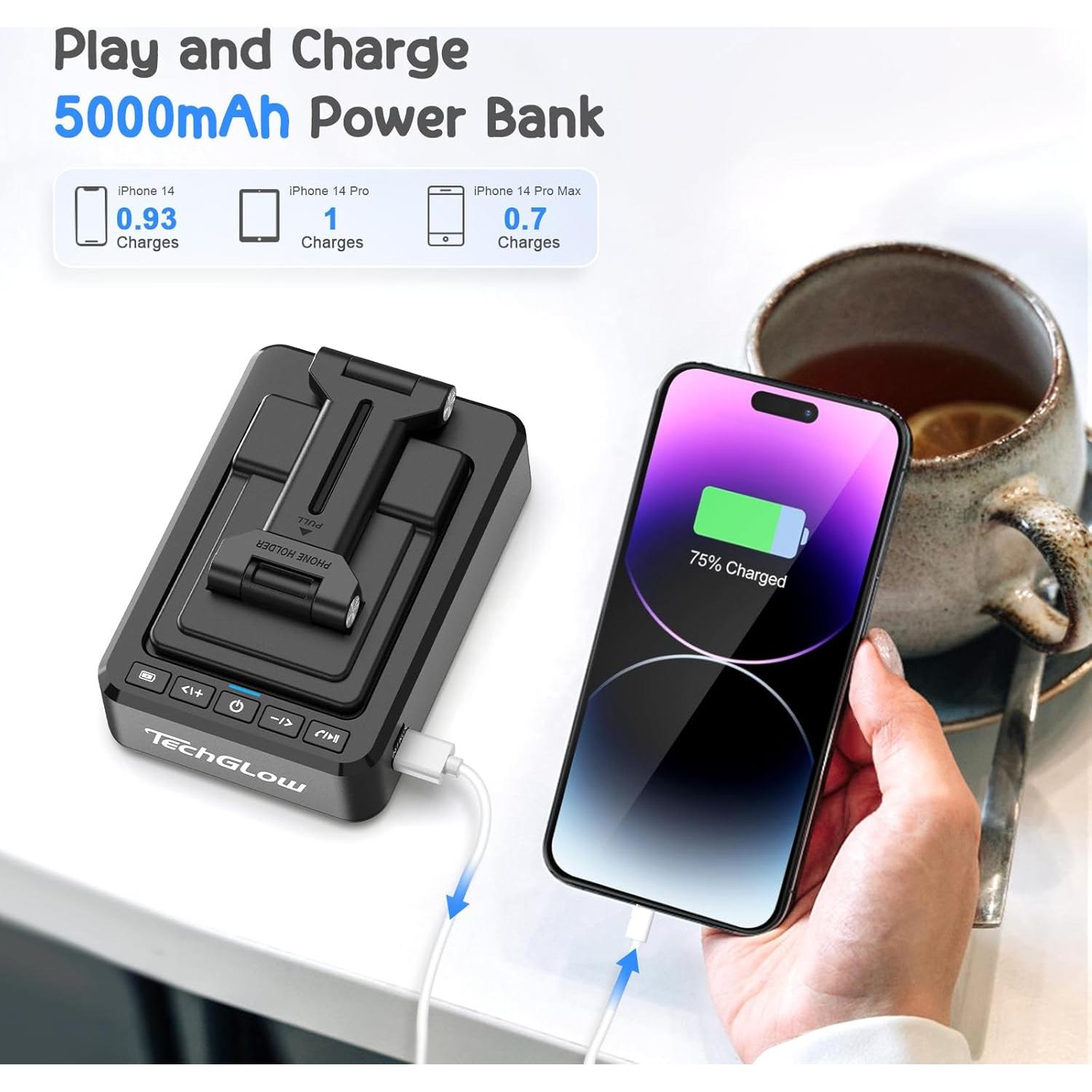 Soporte Plegable TechGlow con Altavoz Bluetooth y Banco de Energía